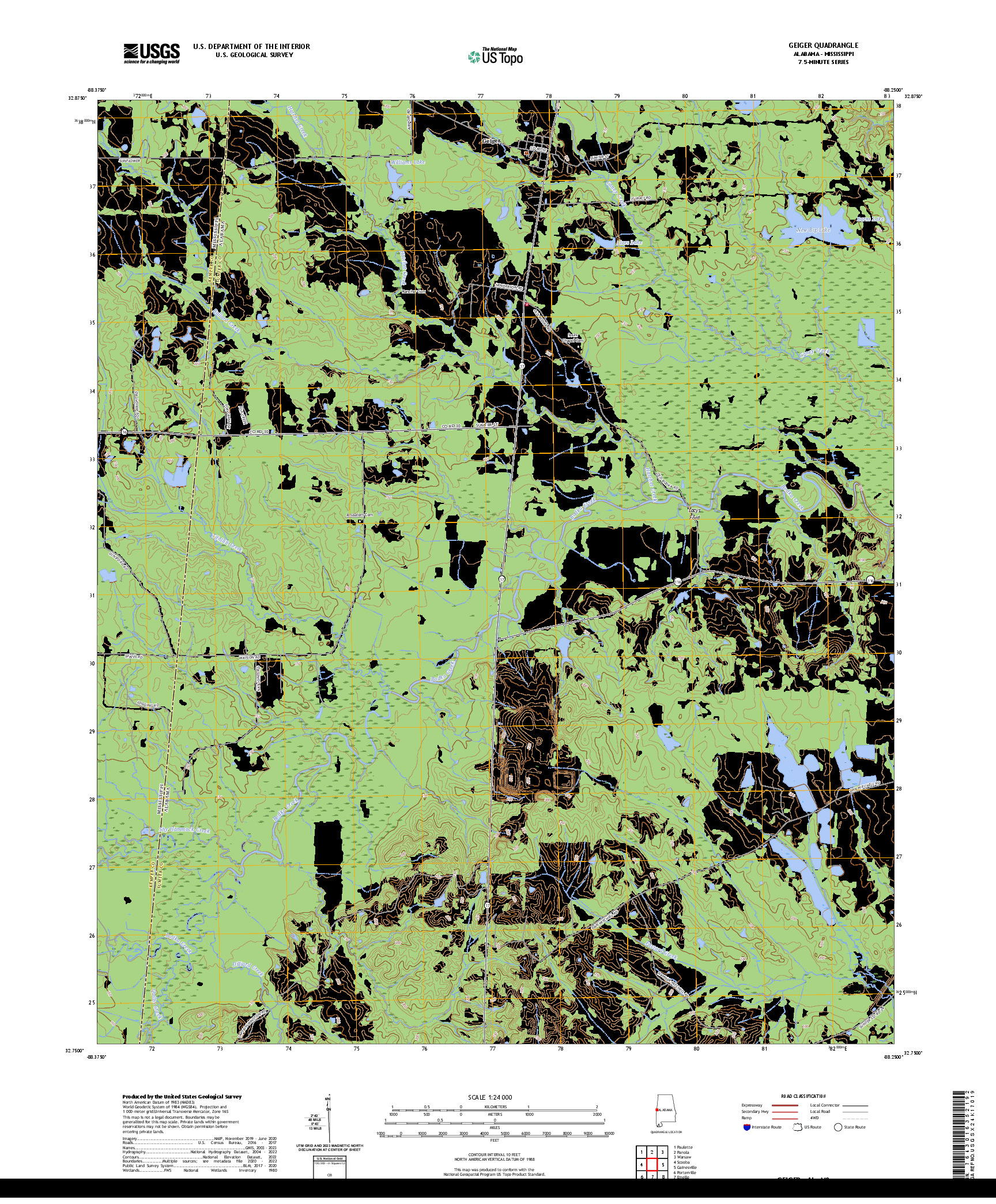 US TOPO 7.5-MINUTE MAP FOR GEIGER, AL,MS