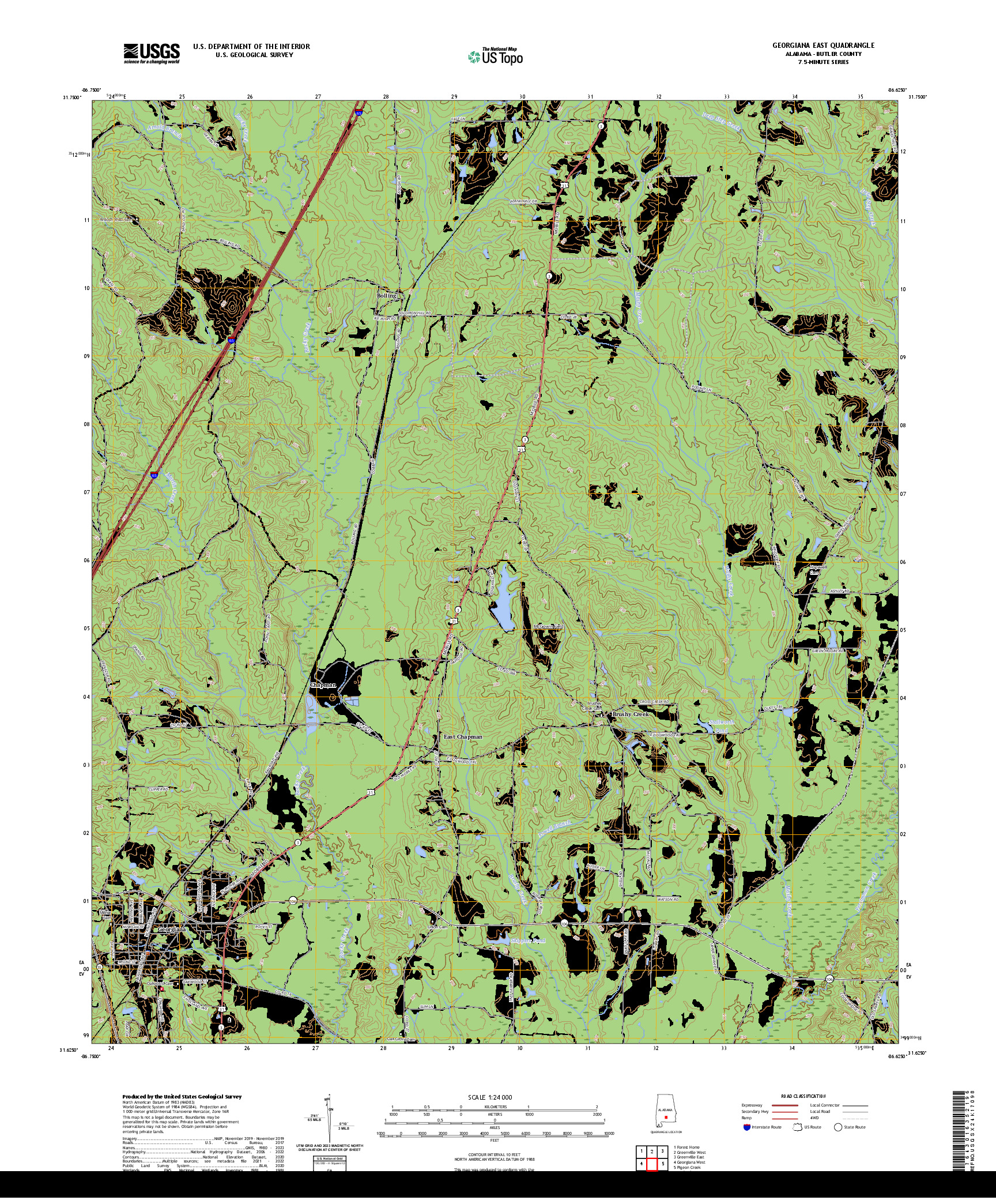 US TOPO 7.5-MINUTE MAP FOR GEORGIANA EAST, AL