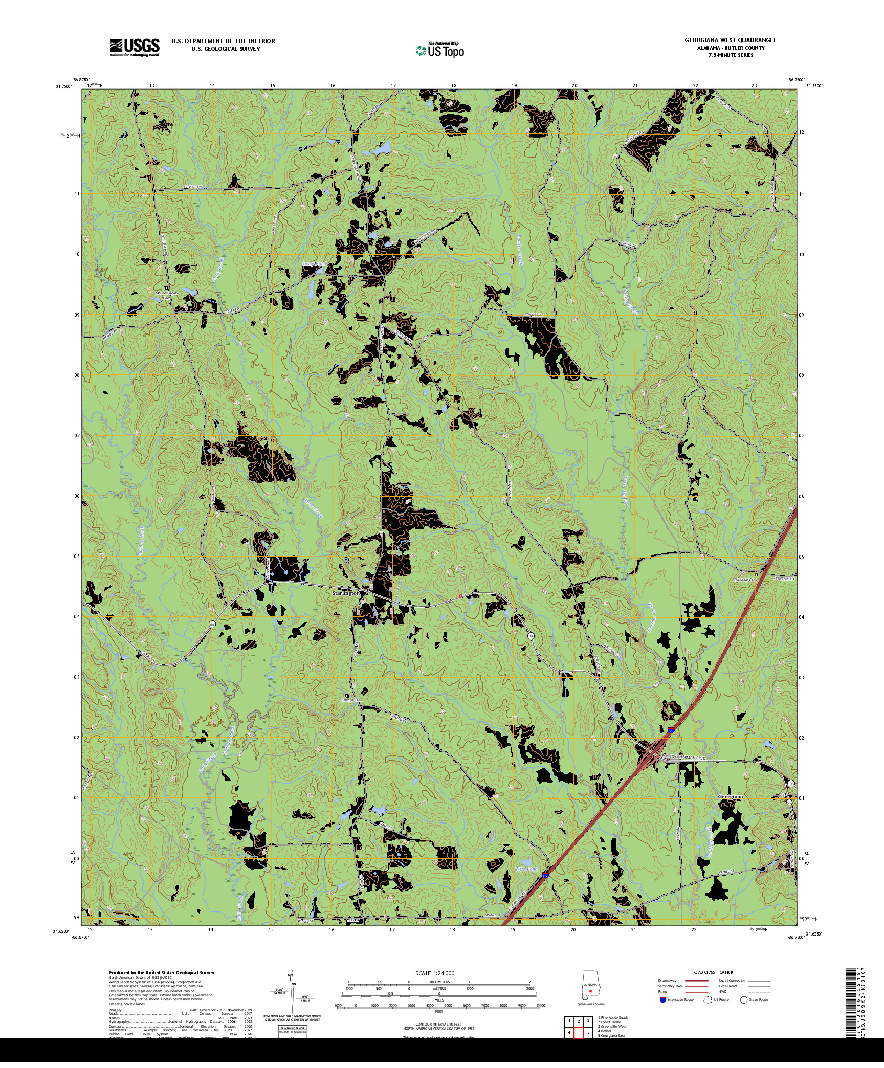 US TOPO 7.5-MINUTE MAP FOR GEORGIANA WEST, AL