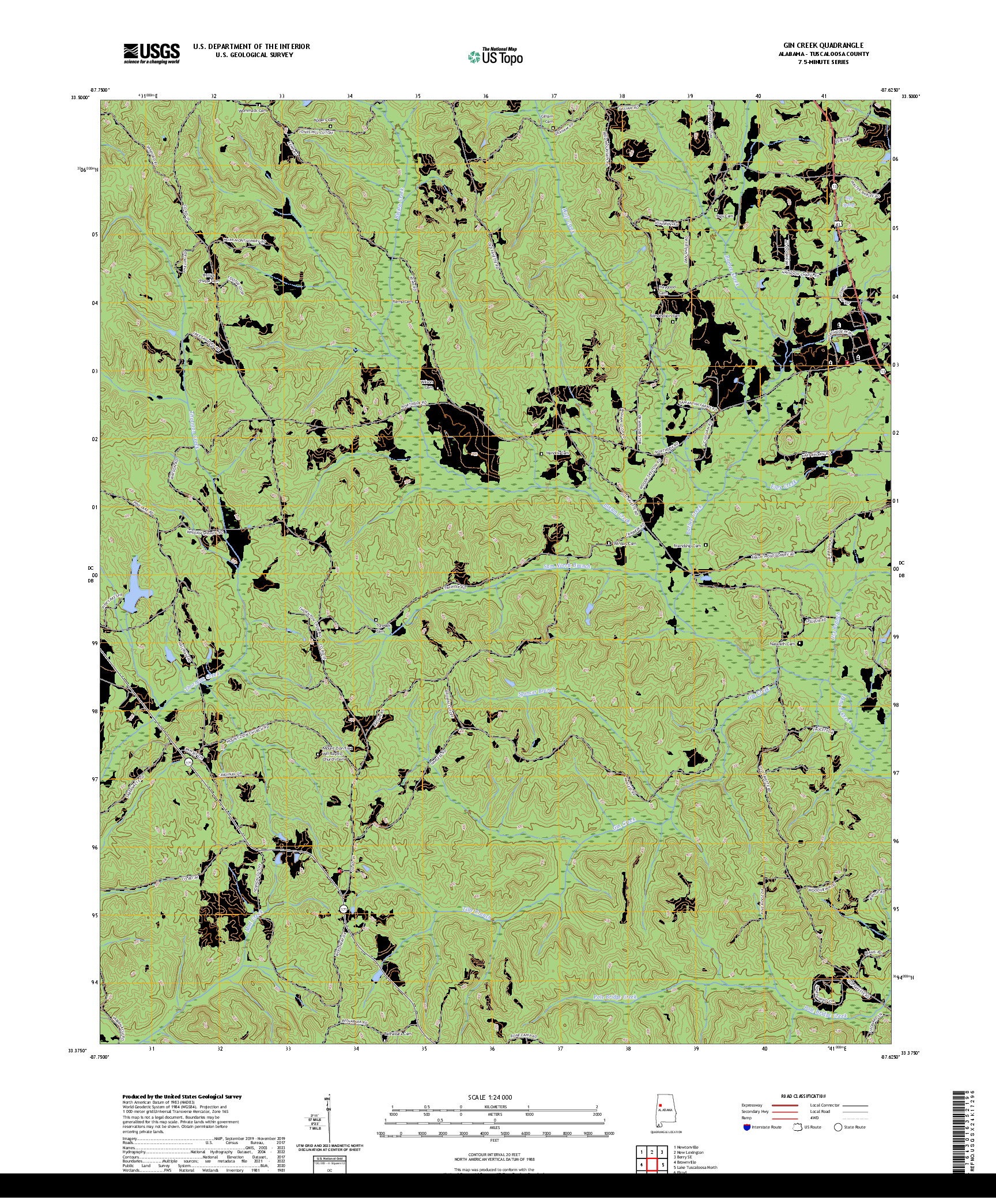 US TOPO 7.5-MINUTE MAP FOR GIN CREEK, AL