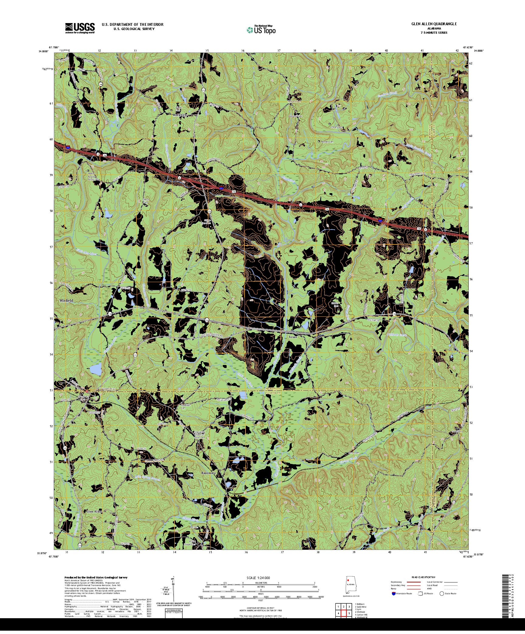 US TOPO 7.5-MINUTE MAP FOR GLEN ALLEN, AL