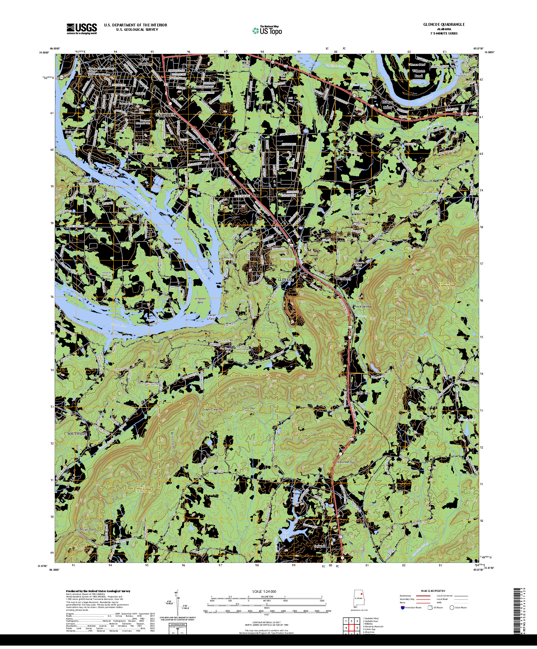 US TOPO 7.5-MINUTE MAP FOR GLENCOE, AL