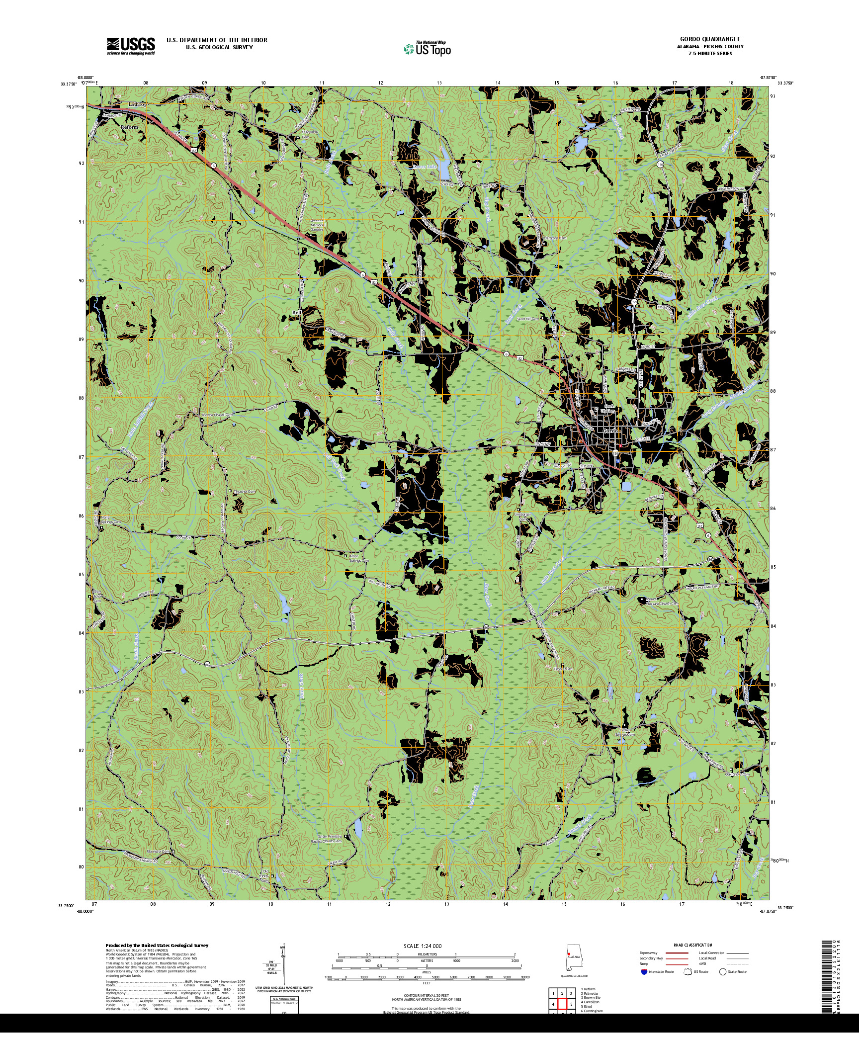 US TOPO 7.5-MINUTE MAP FOR GORDO, AL