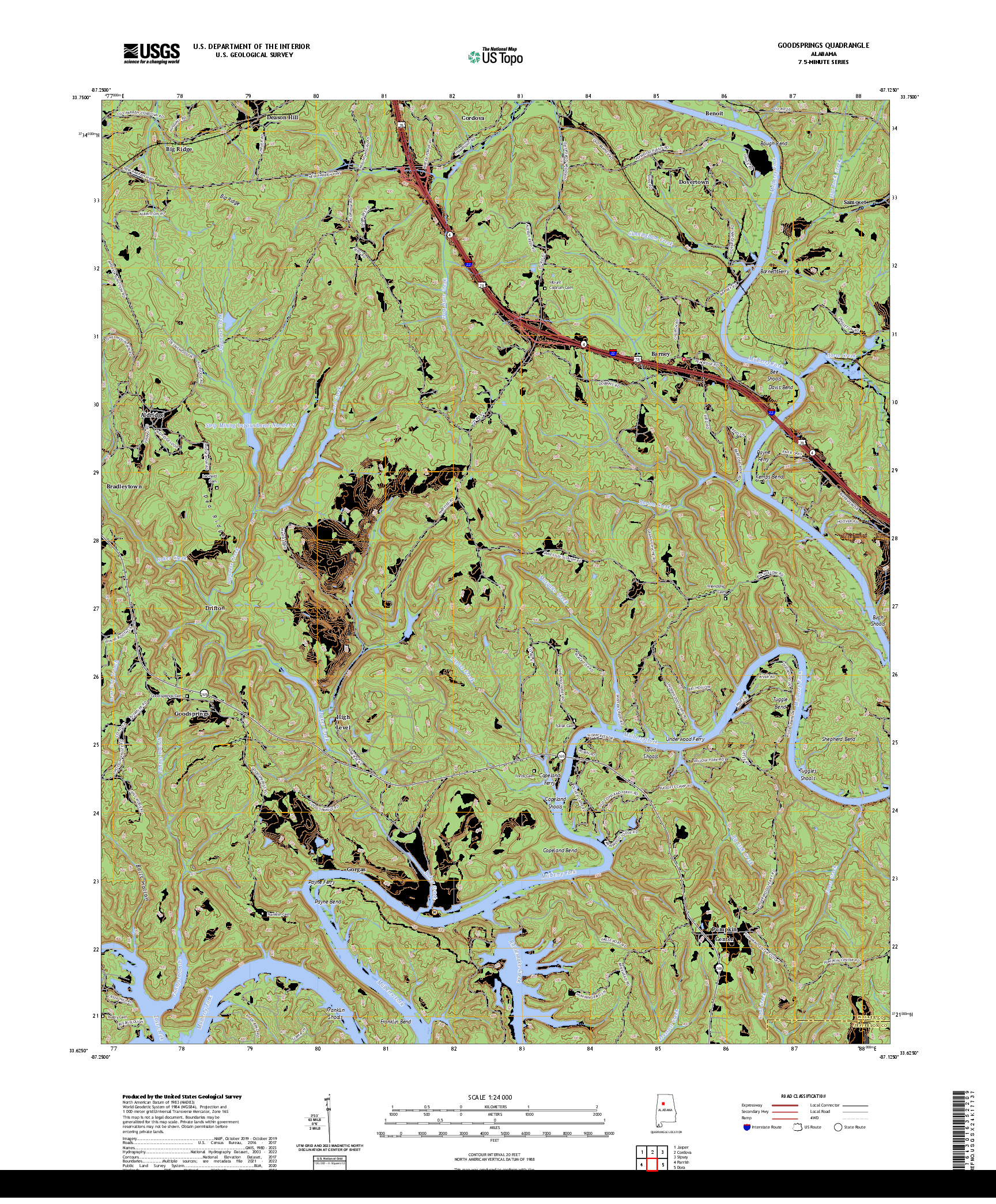 US TOPO 7.5-MINUTE MAP FOR GOODSPRINGS, AL
