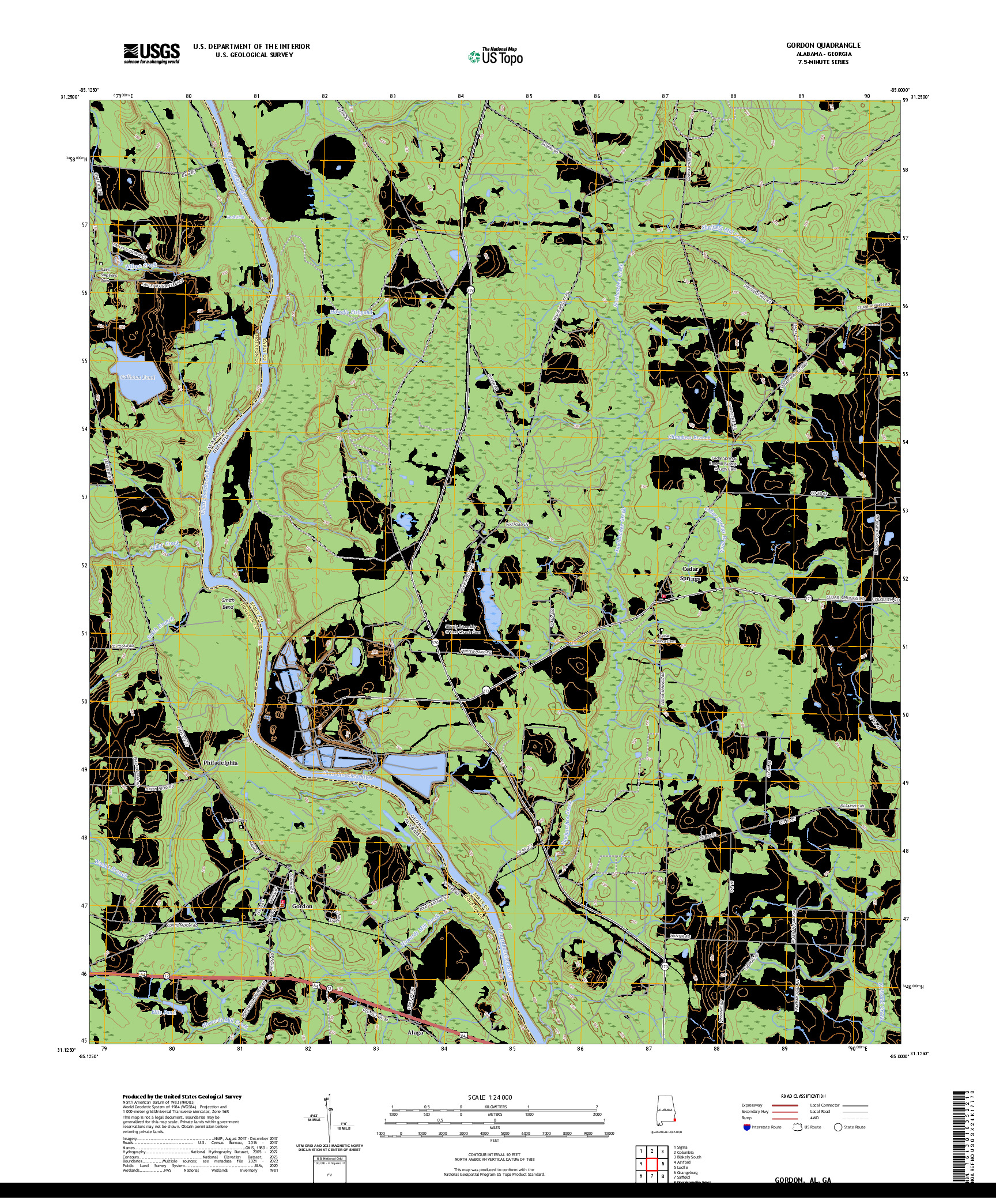 US TOPO 7.5-MINUTE MAP FOR GORDON, AL,GA