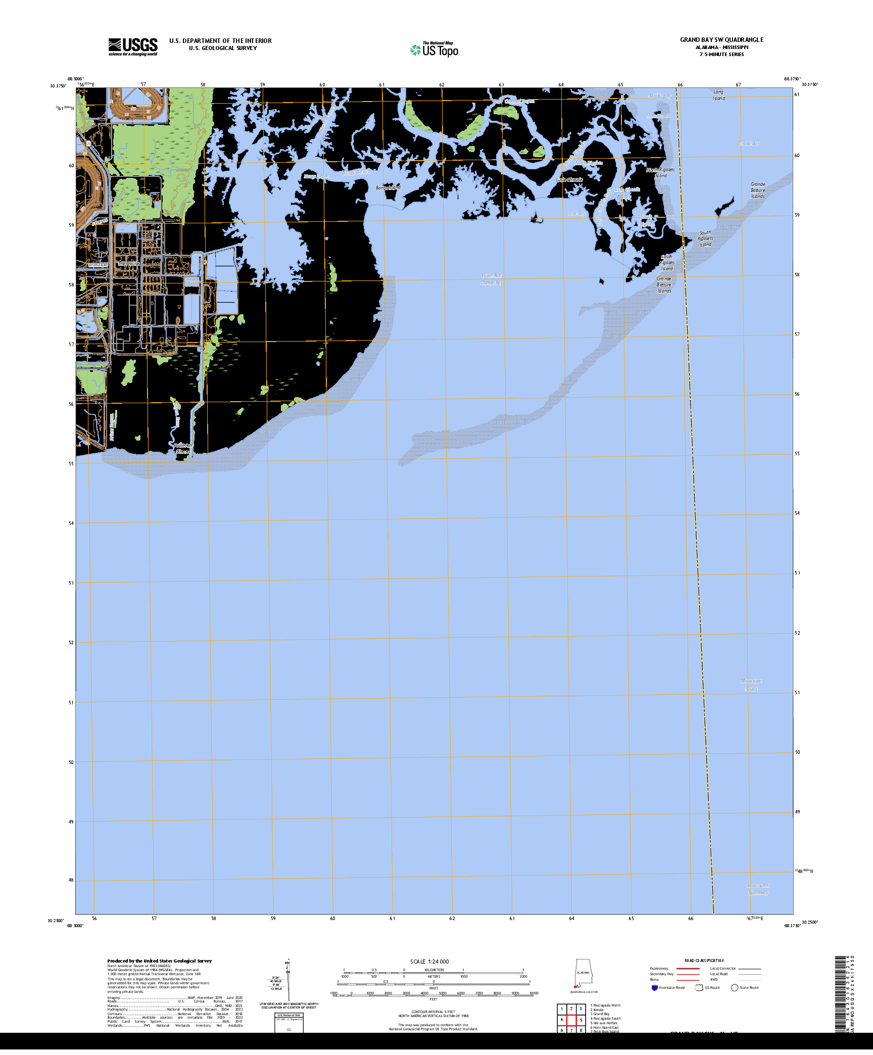 US TOPO 7.5-MINUTE MAP FOR GRAND BAY SW, AL,MS