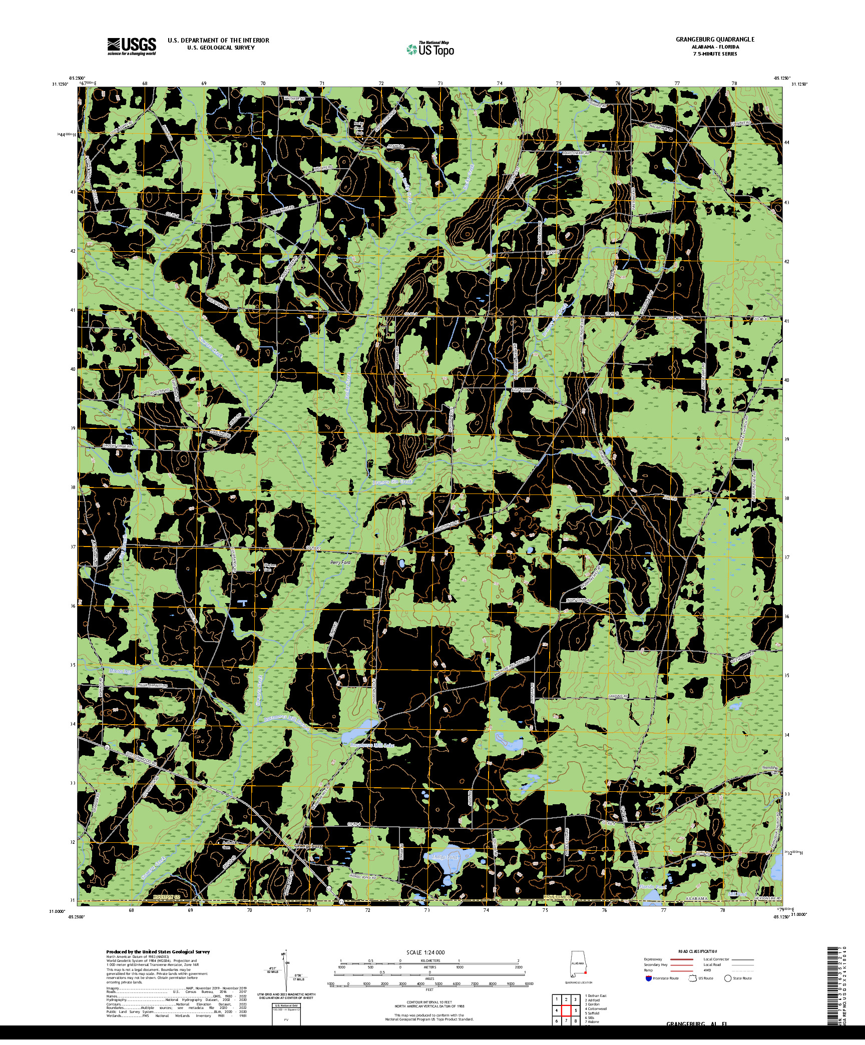 US TOPO 7.5-MINUTE MAP FOR GRANGEBURG, AL,FL