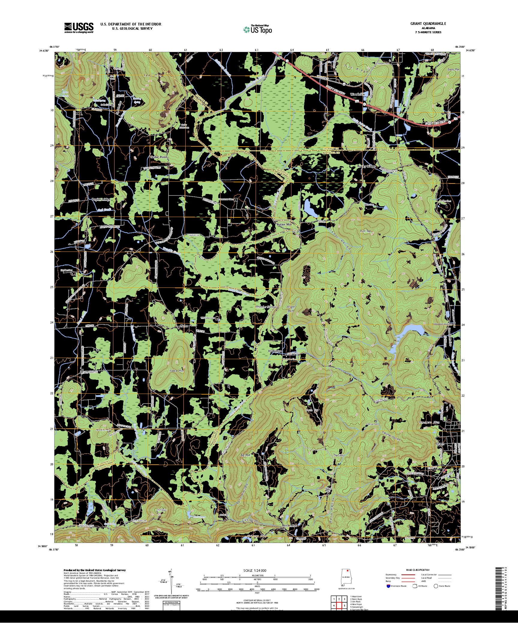 US TOPO 7.5-MINUTE MAP FOR GRANT, AL