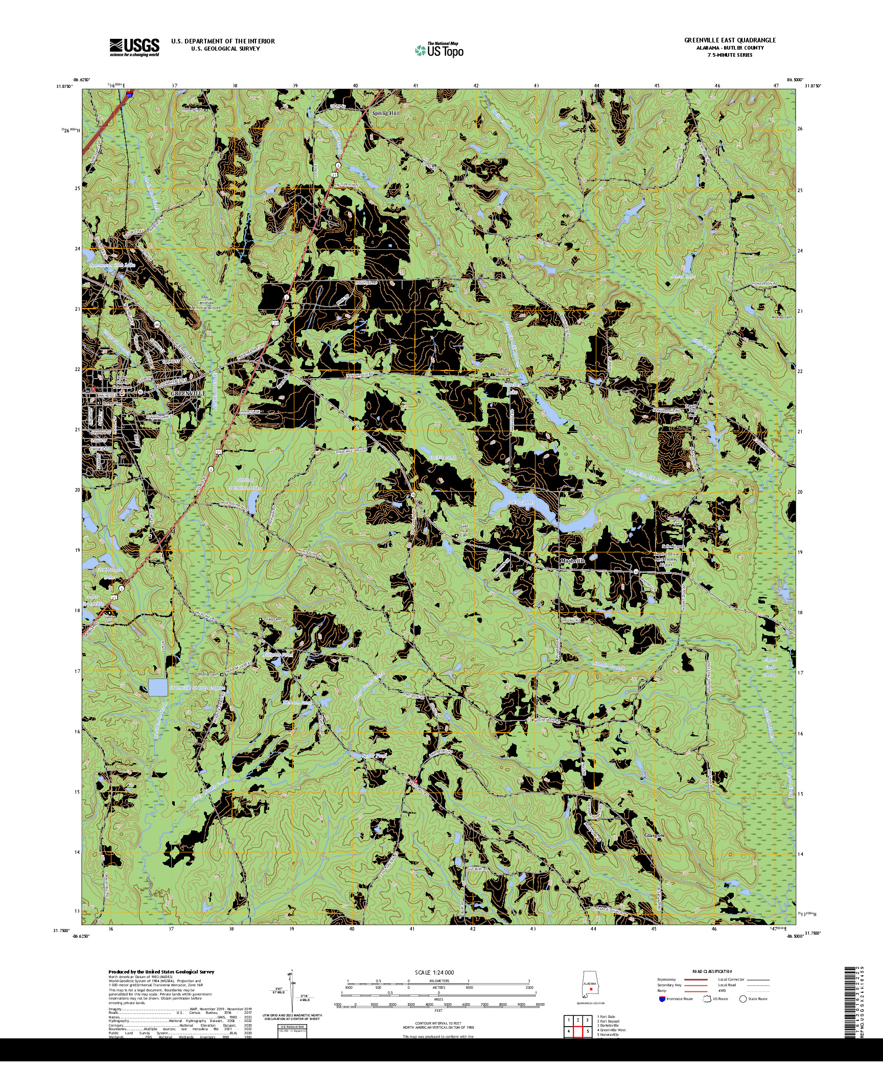 US TOPO 7.5-MINUTE MAP FOR GREENVILLE EAST, AL