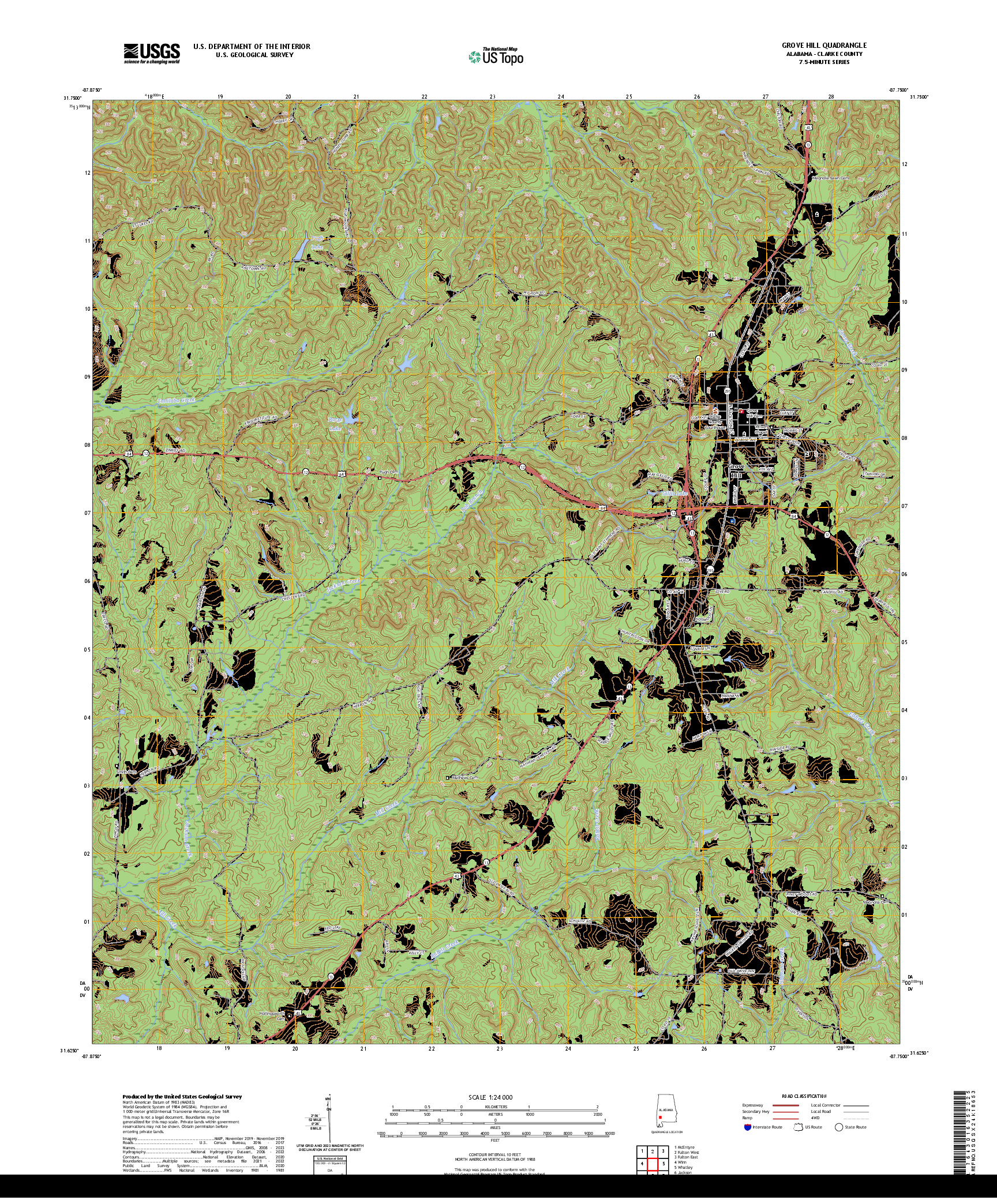 US TOPO 7.5-MINUTE MAP FOR GROVE HILL, AL