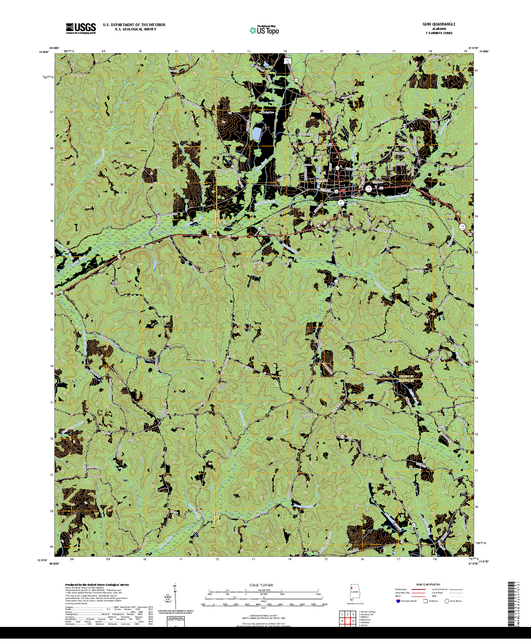 US TOPO 7.5-MINUTE MAP FOR GUIN, AL
