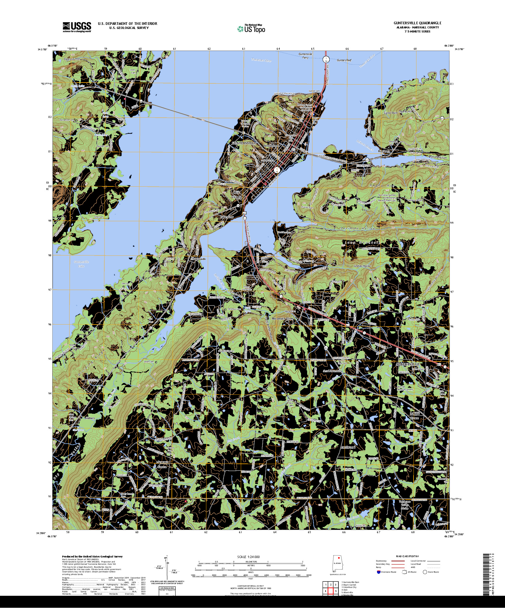 US TOPO 7.5-MINUTE MAP FOR GUNTERSVILLE, AL