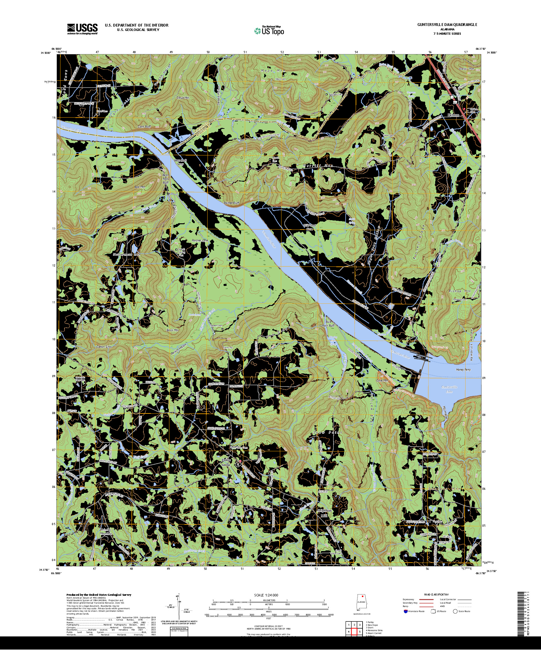 US TOPO 7.5-MINUTE MAP FOR GUNTERSVILLE DAM, AL