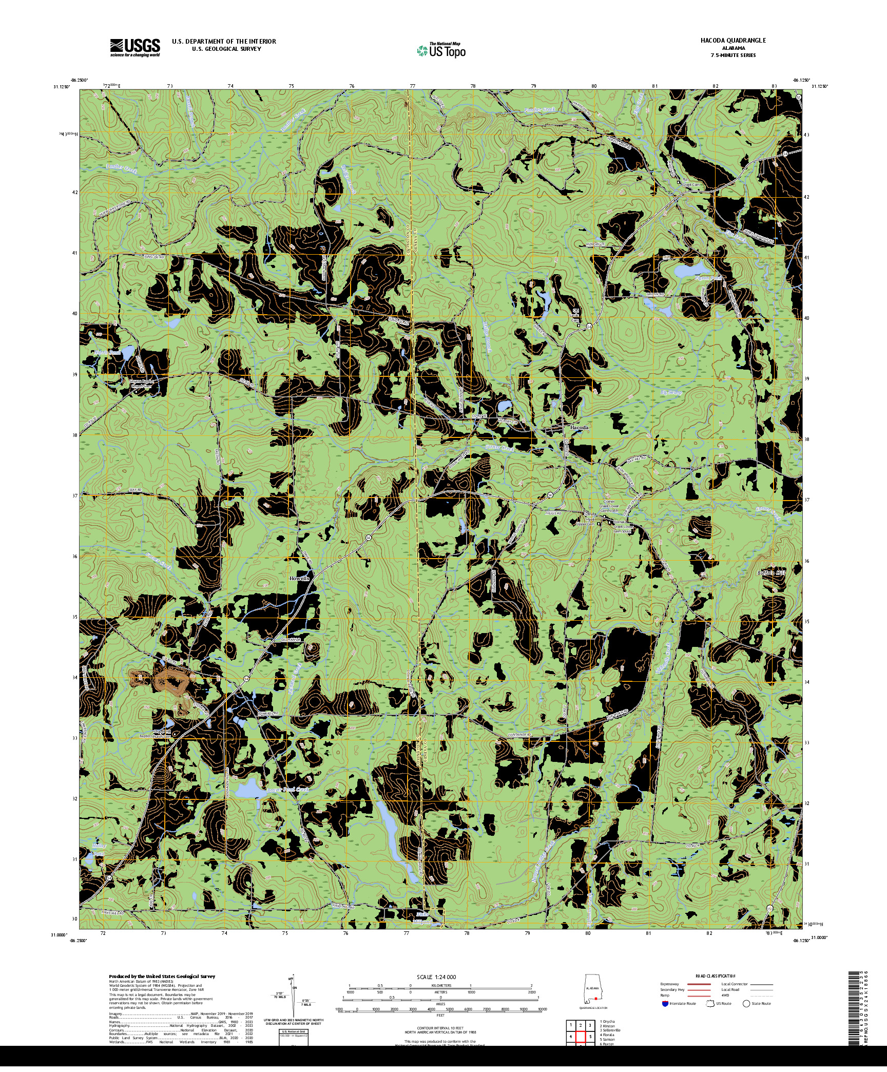 US TOPO 7.5-MINUTE MAP FOR HACODA, AL