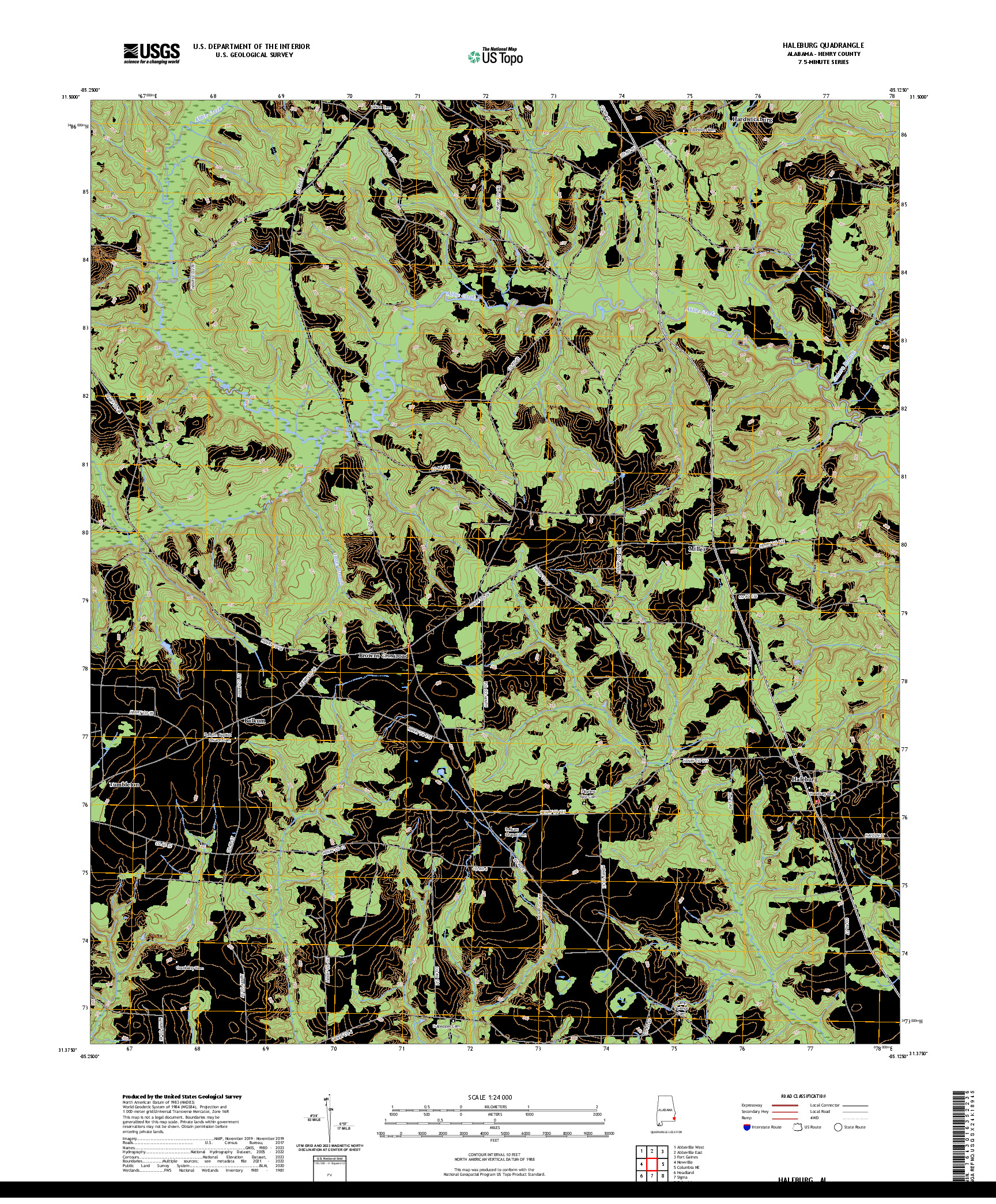 US TOPO 7.5-MINUTE MAP FOR HALEBURG, AL