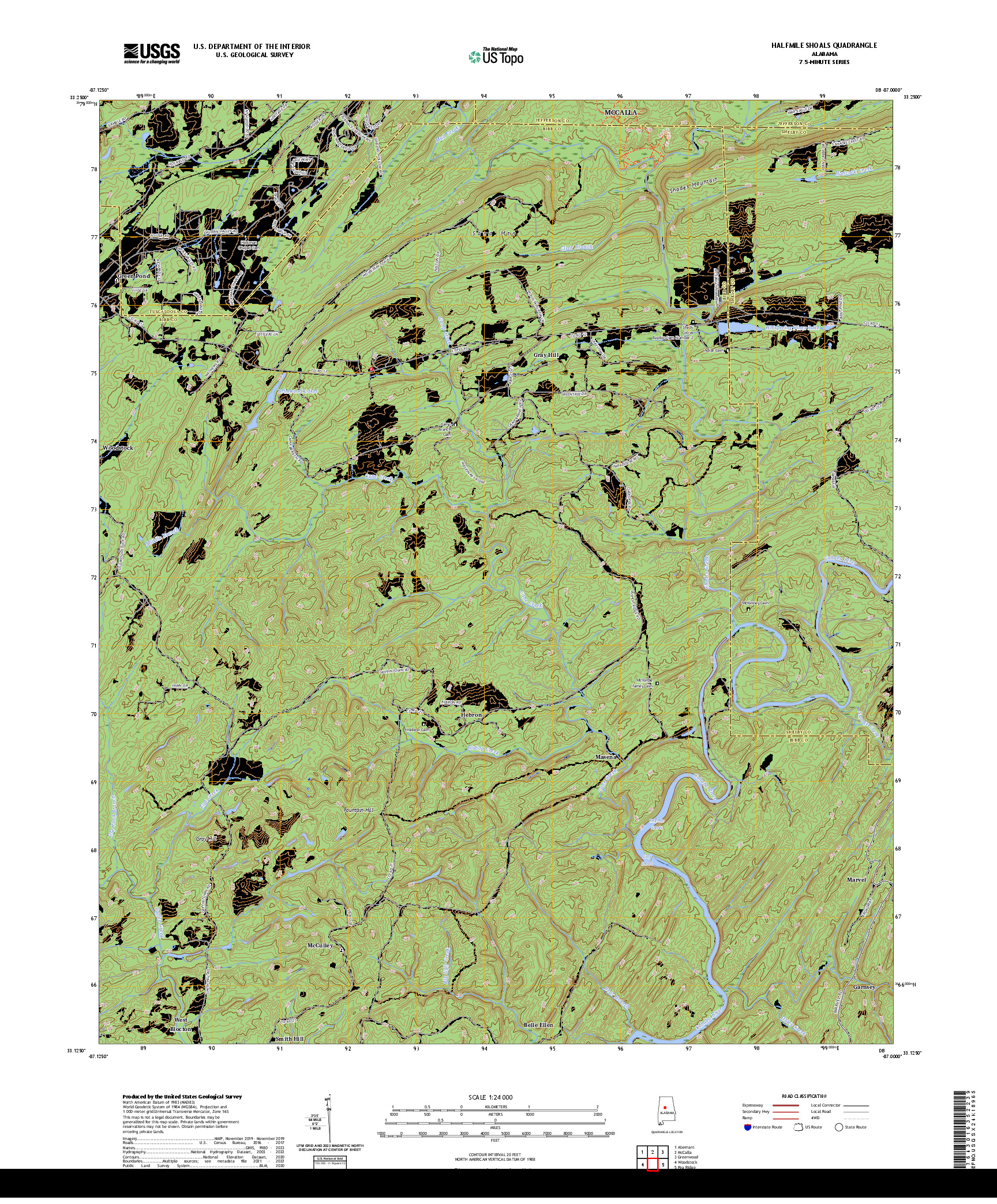 US TOPO 7.5-MINUTE MAP FOR HALFMILE SHOALS, AL