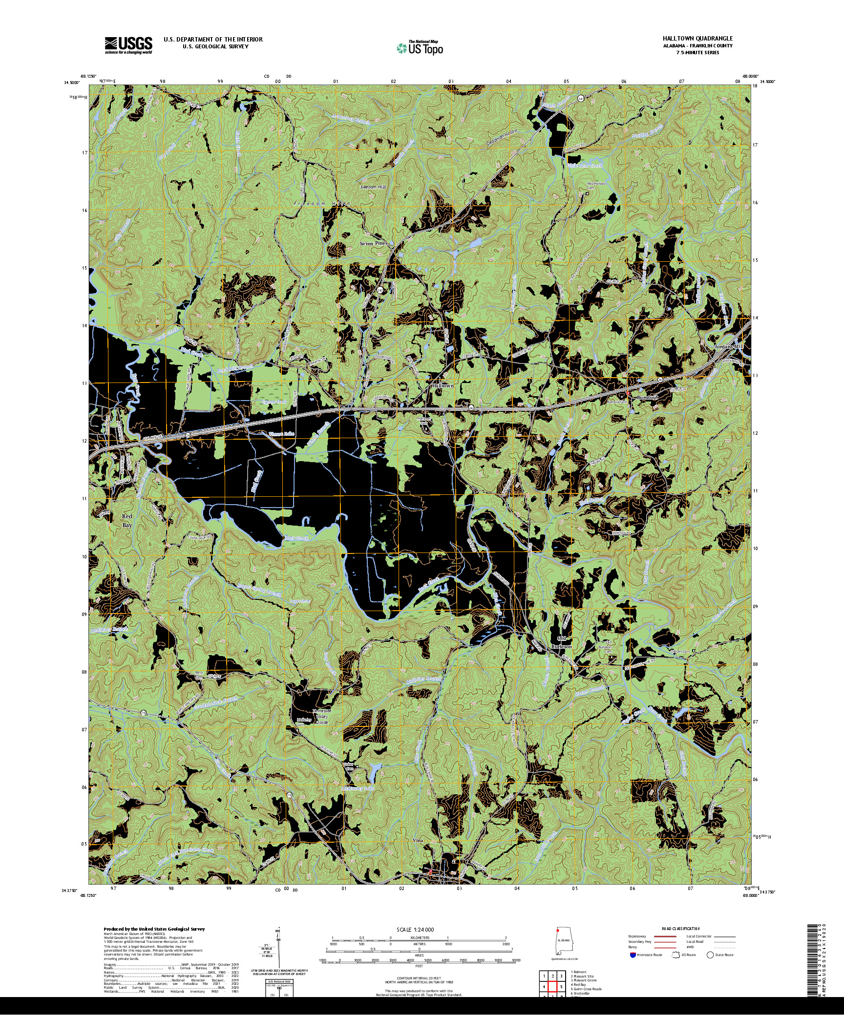 US TOPO 7.5-MINUTE MAP FOR HALLTOWN, AL