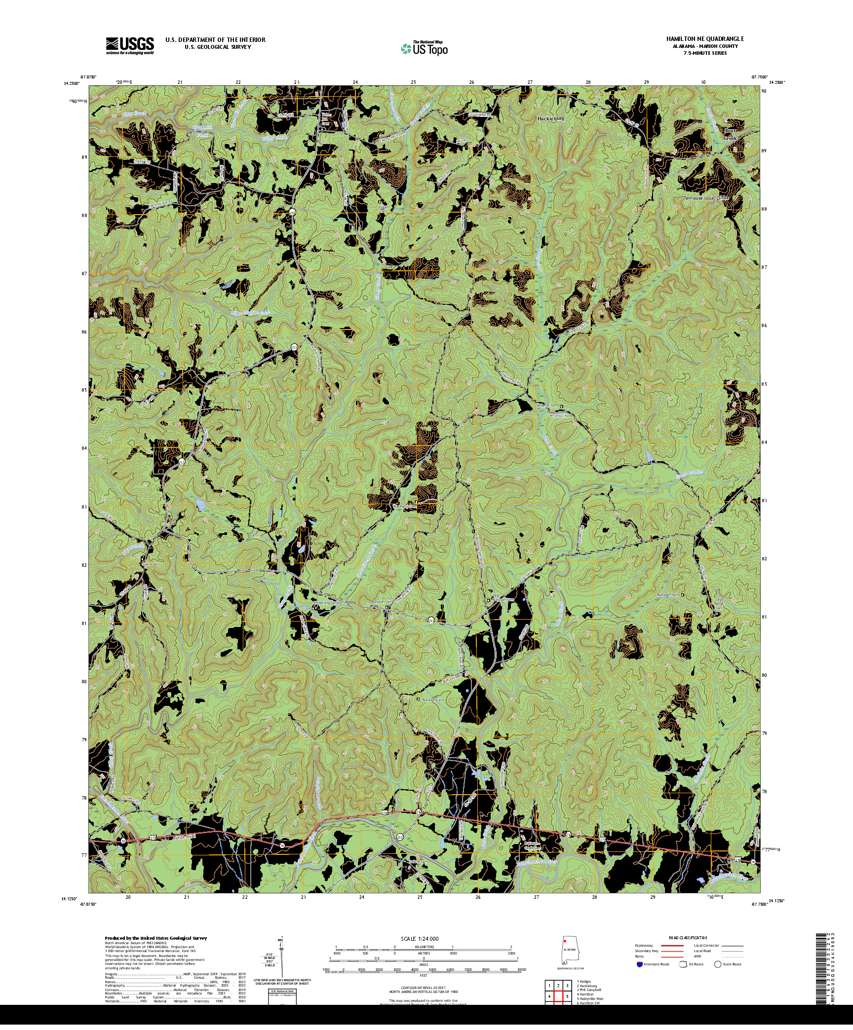 US TOPO 7.5-MINUTE MAP FOR HAMILTON NE, AL