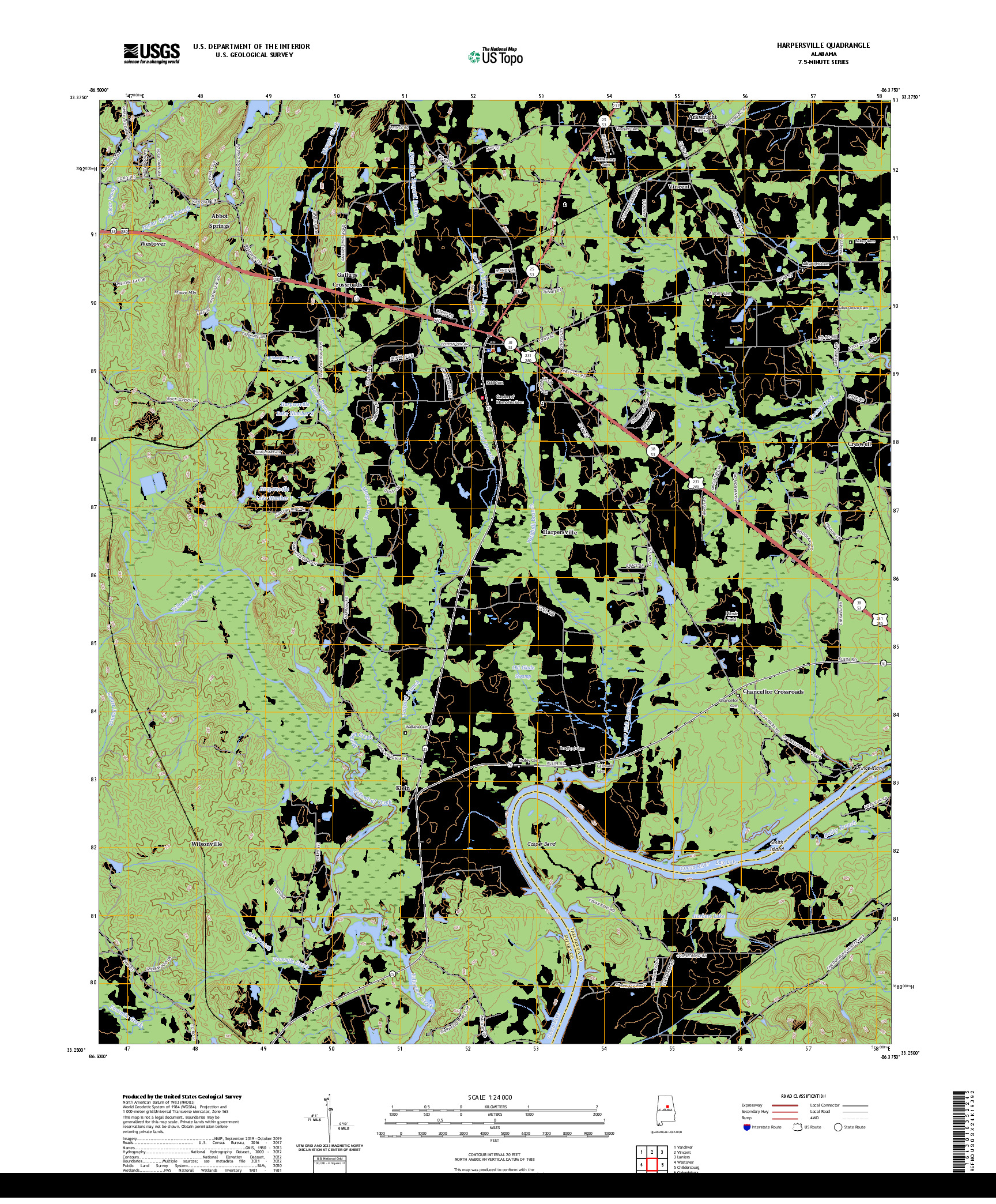 US TOPO 7.5-MINUTE MAP FOR HARPERSVILLE, AL
