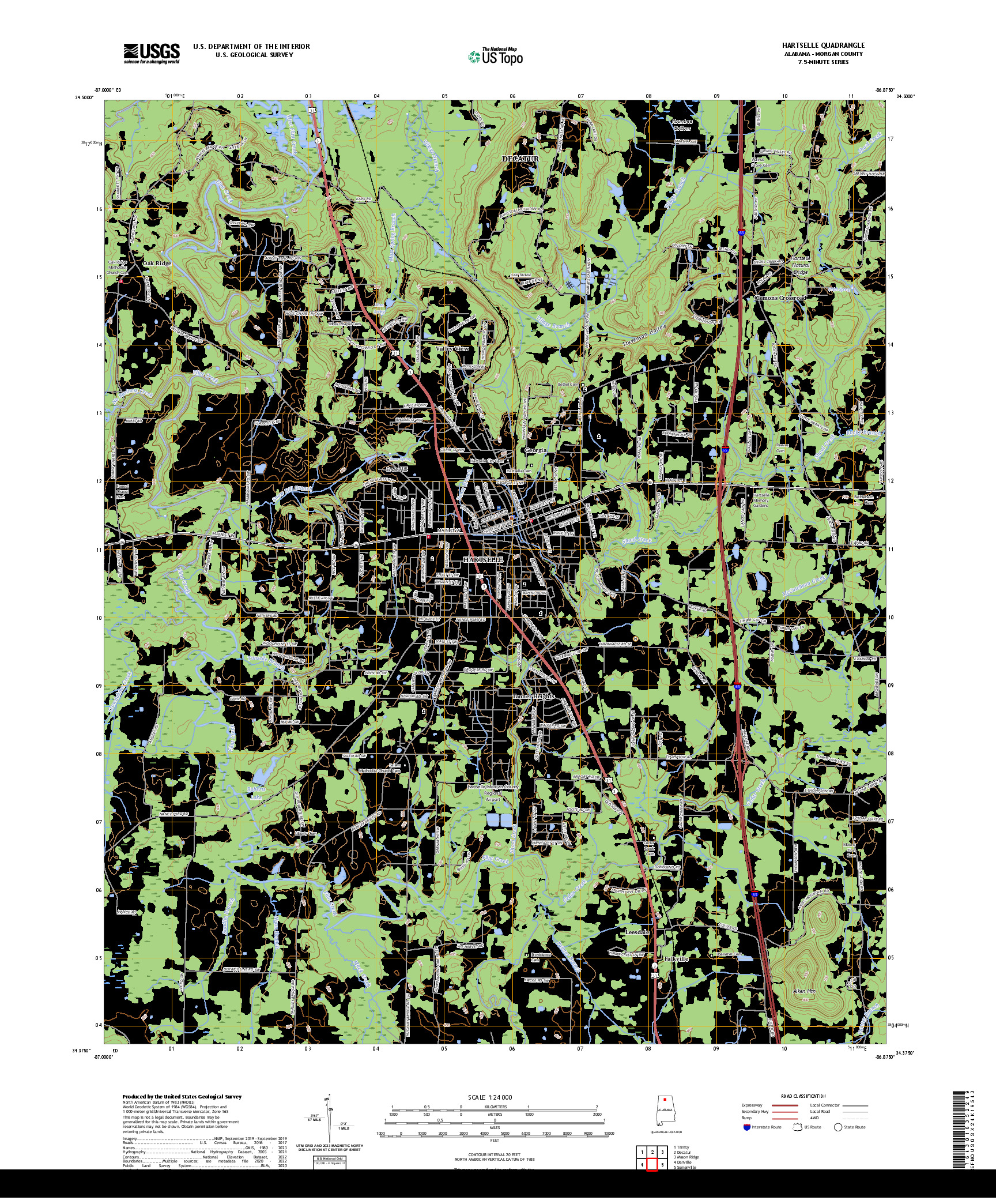 US TOPO 7.5-MINUTE MAP FOR HARTSELLE, AL
