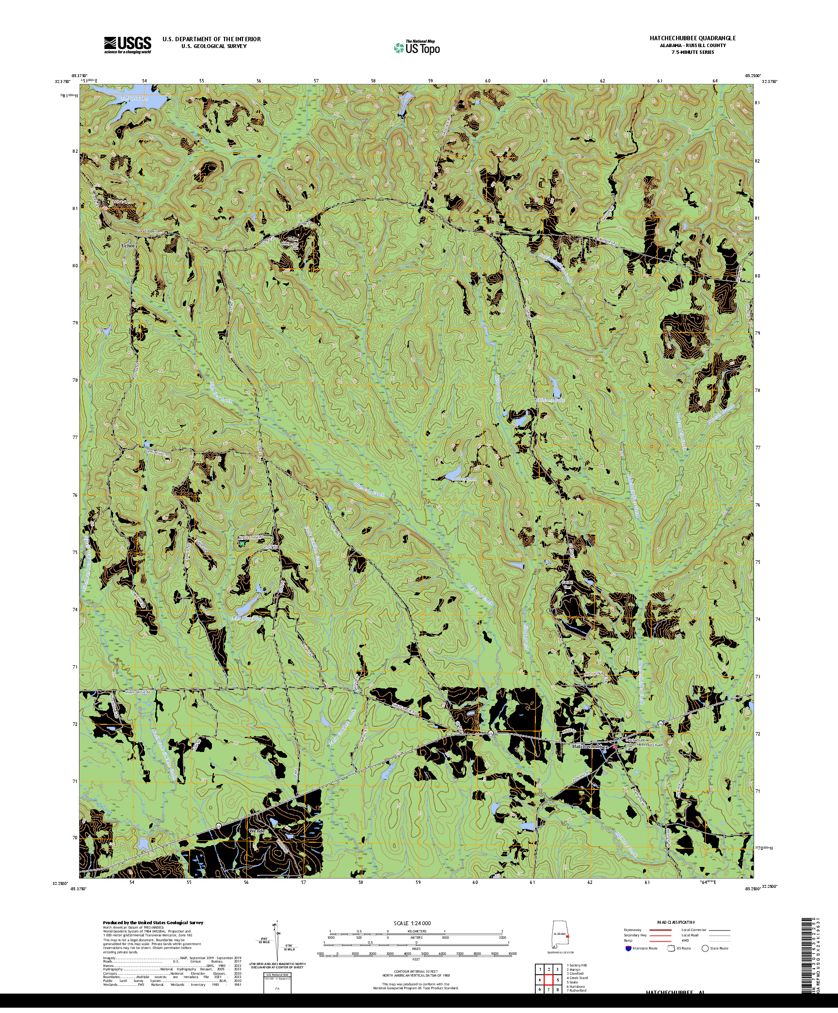 US TOPO 7.5-MINUTE MAP FOR HATCHECHUBBEE, AL