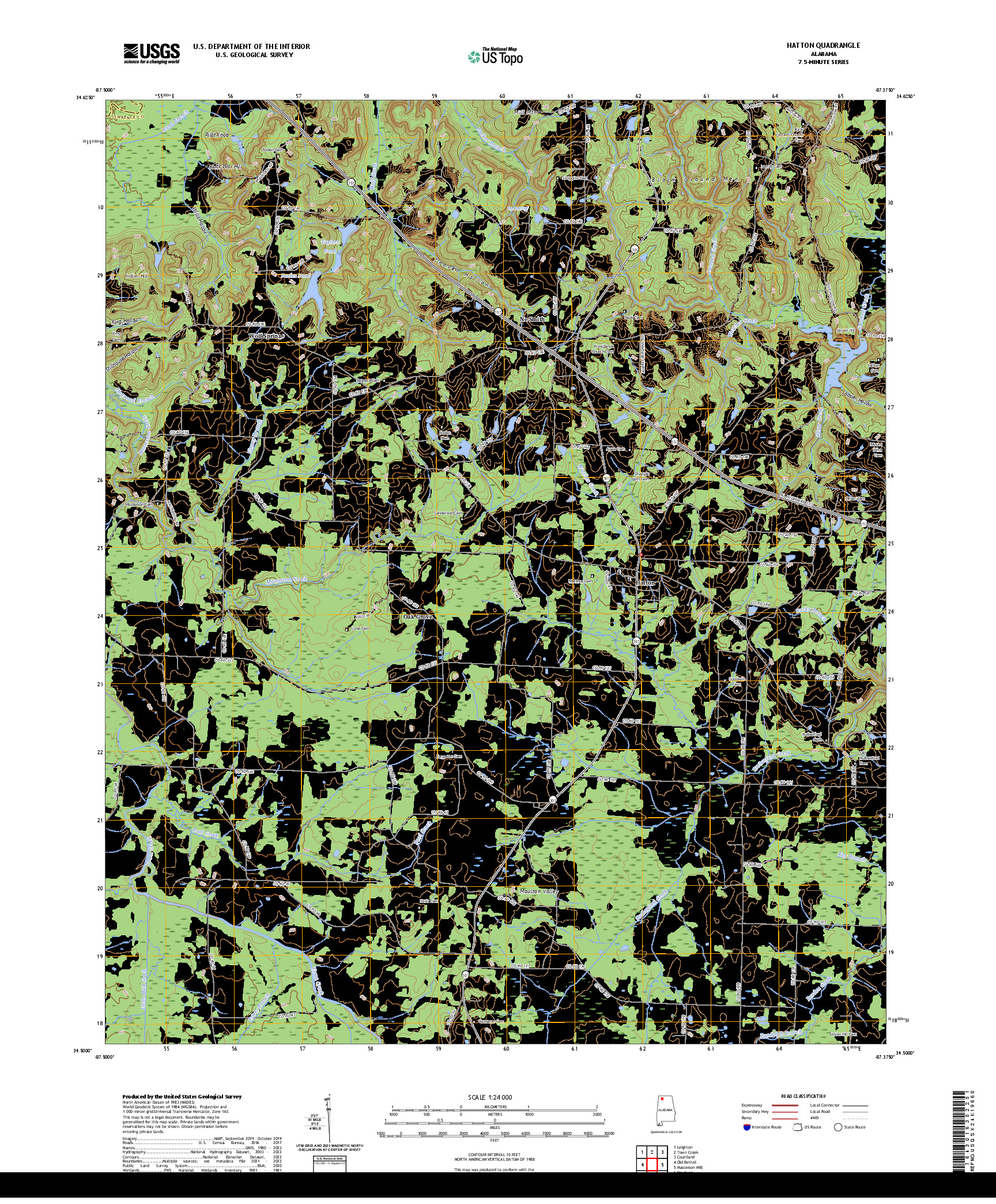 US TOPO 7.5-MINUTE MAP FOR HATTON, AL