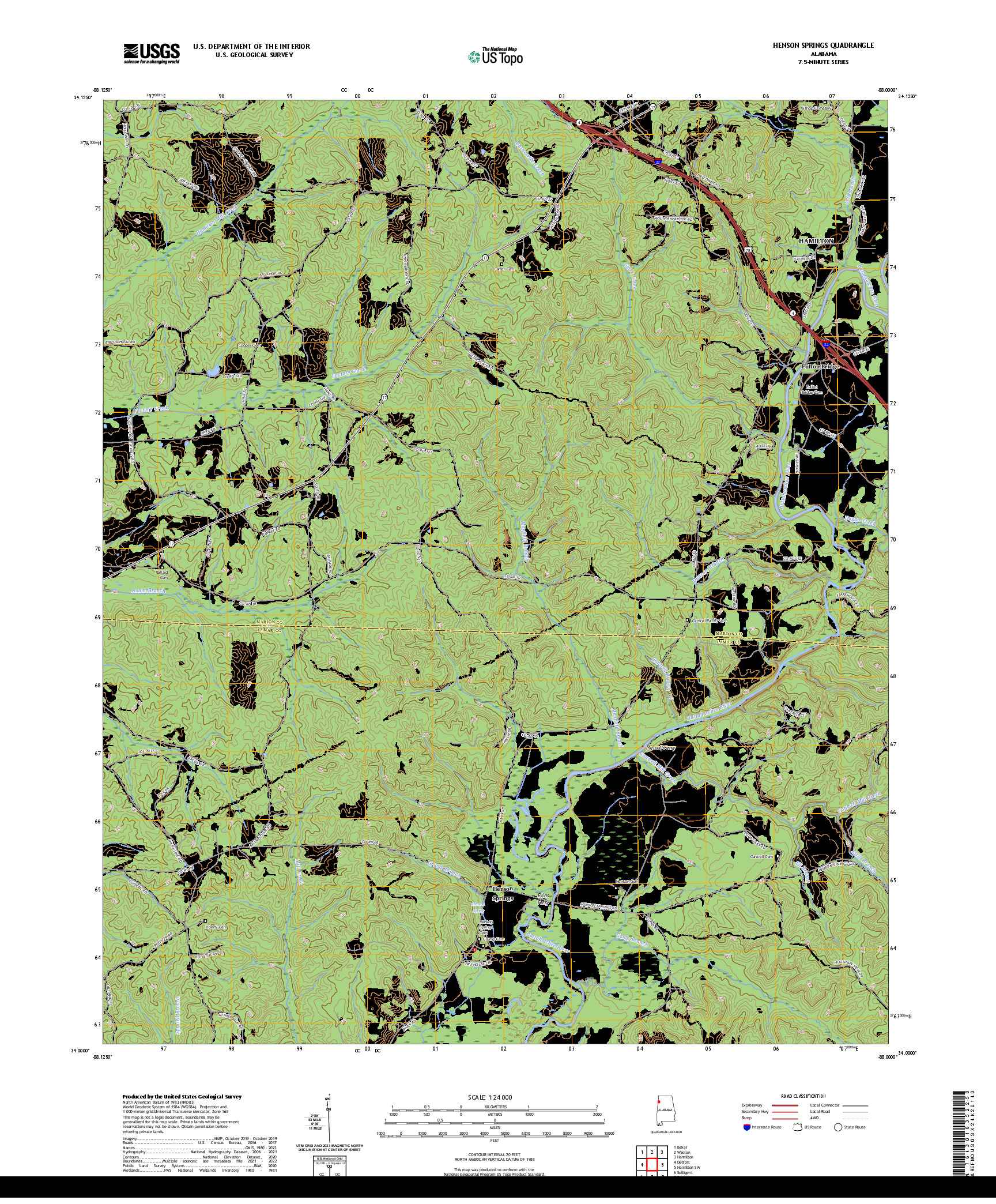 US TOPO 7.5-MINUTE MAP FOR HENSON SPRINGS, AL