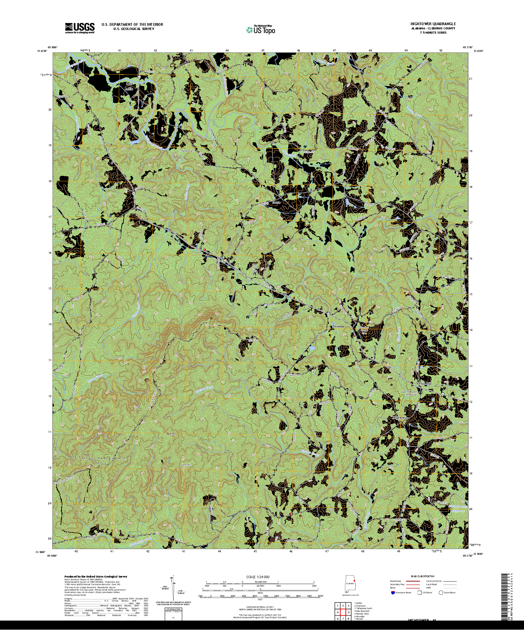 US TOPO 7.5-MINUTE MAP FOR HIGHTOWER, AL
