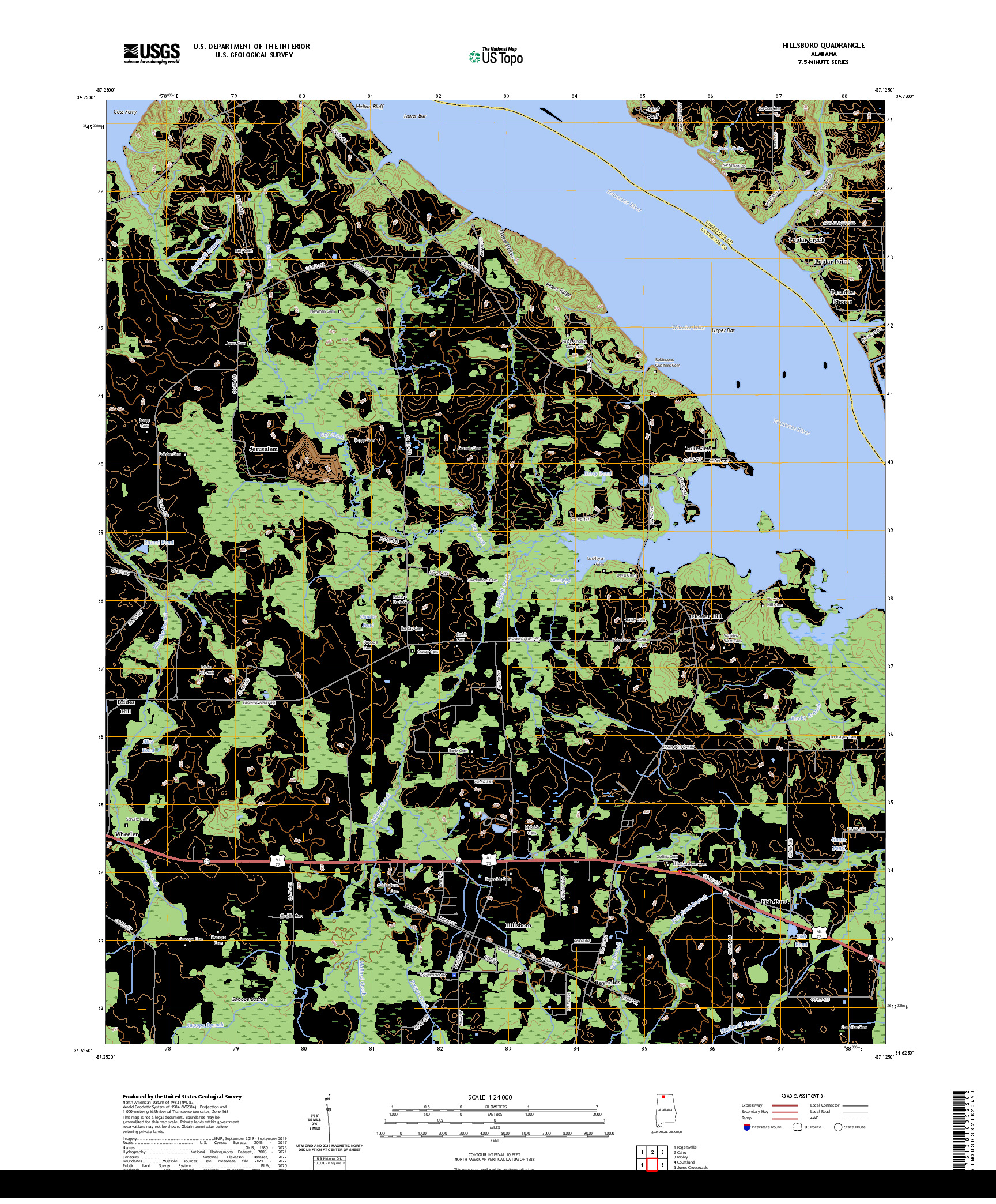 US TOPO 7.5-MINUTE MAP FOR HILLSBORO, AL
