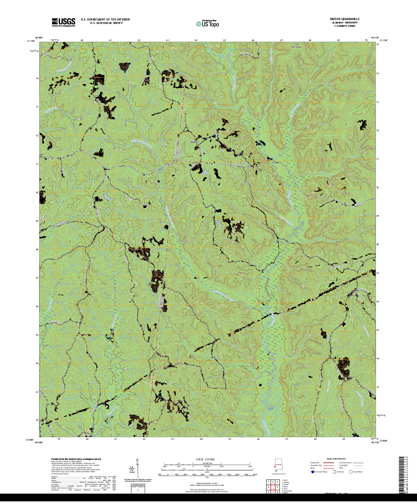 US TOPO 7.5-MINUTE MAP FOR HINTON, AL,MS