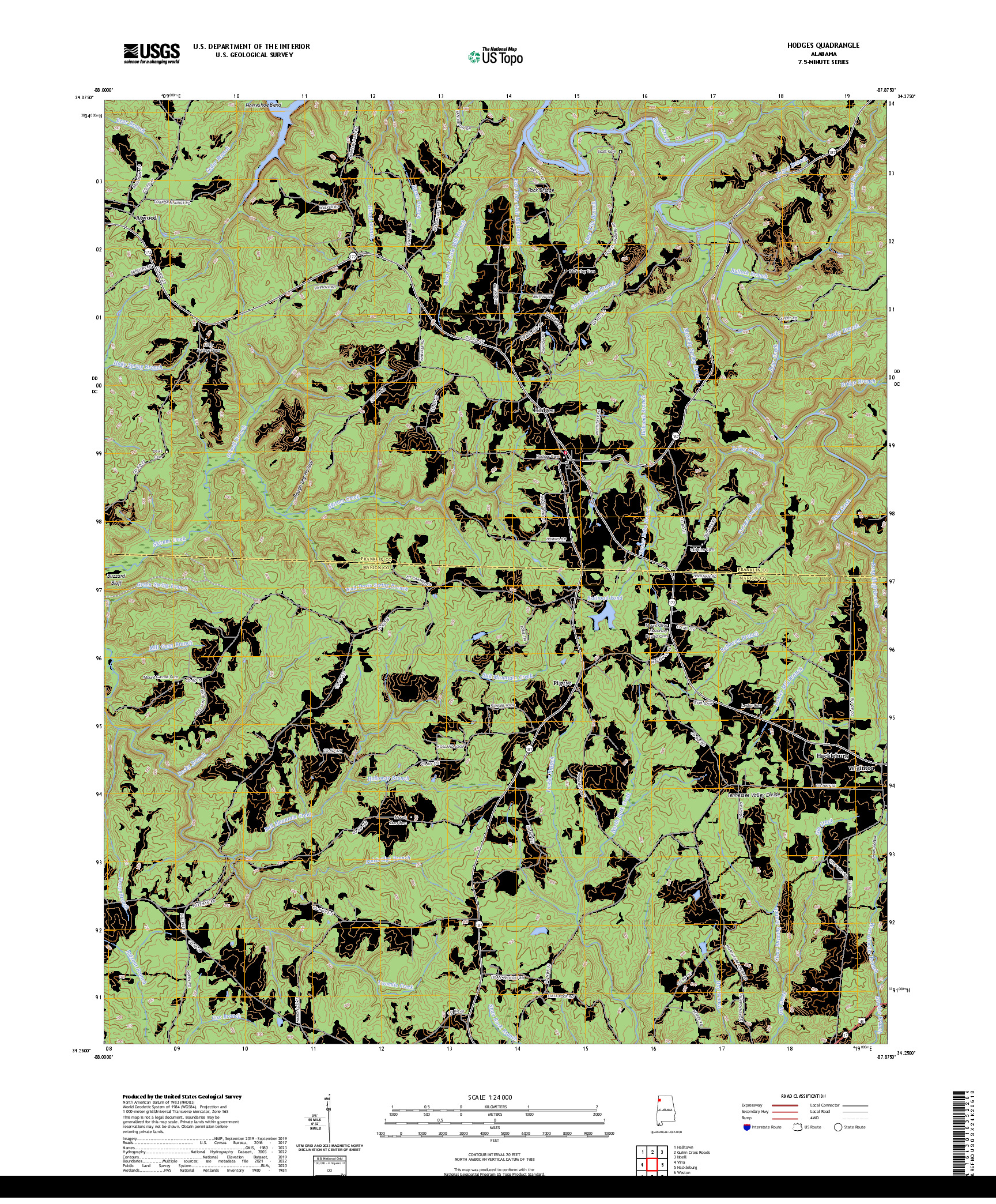 US TOPO 7.5-MINUTE MAP FOR HODGES, AL