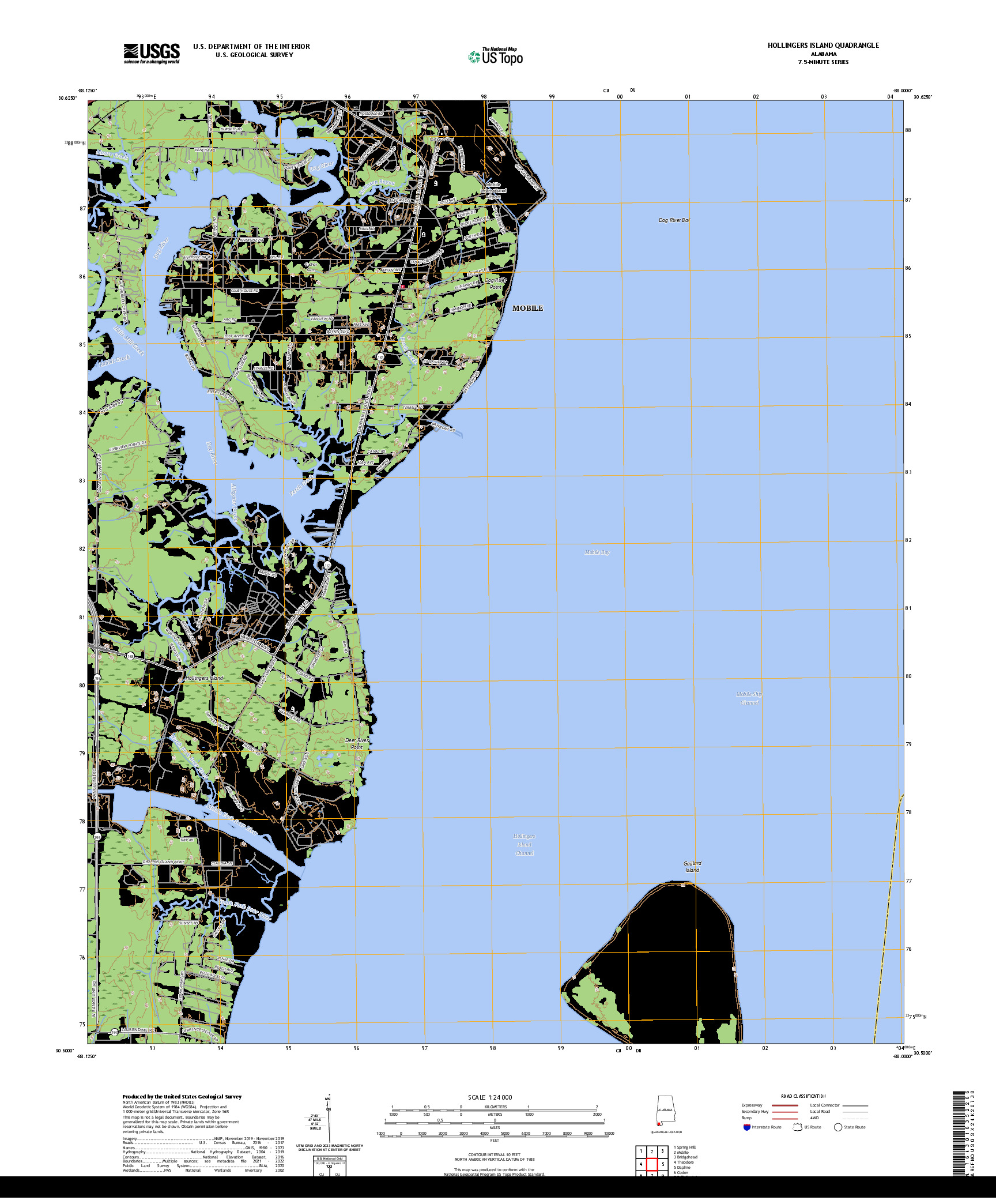US TOPO 7.5-MINUTE MAP FOR HOLLINGERS ISLAND, AL