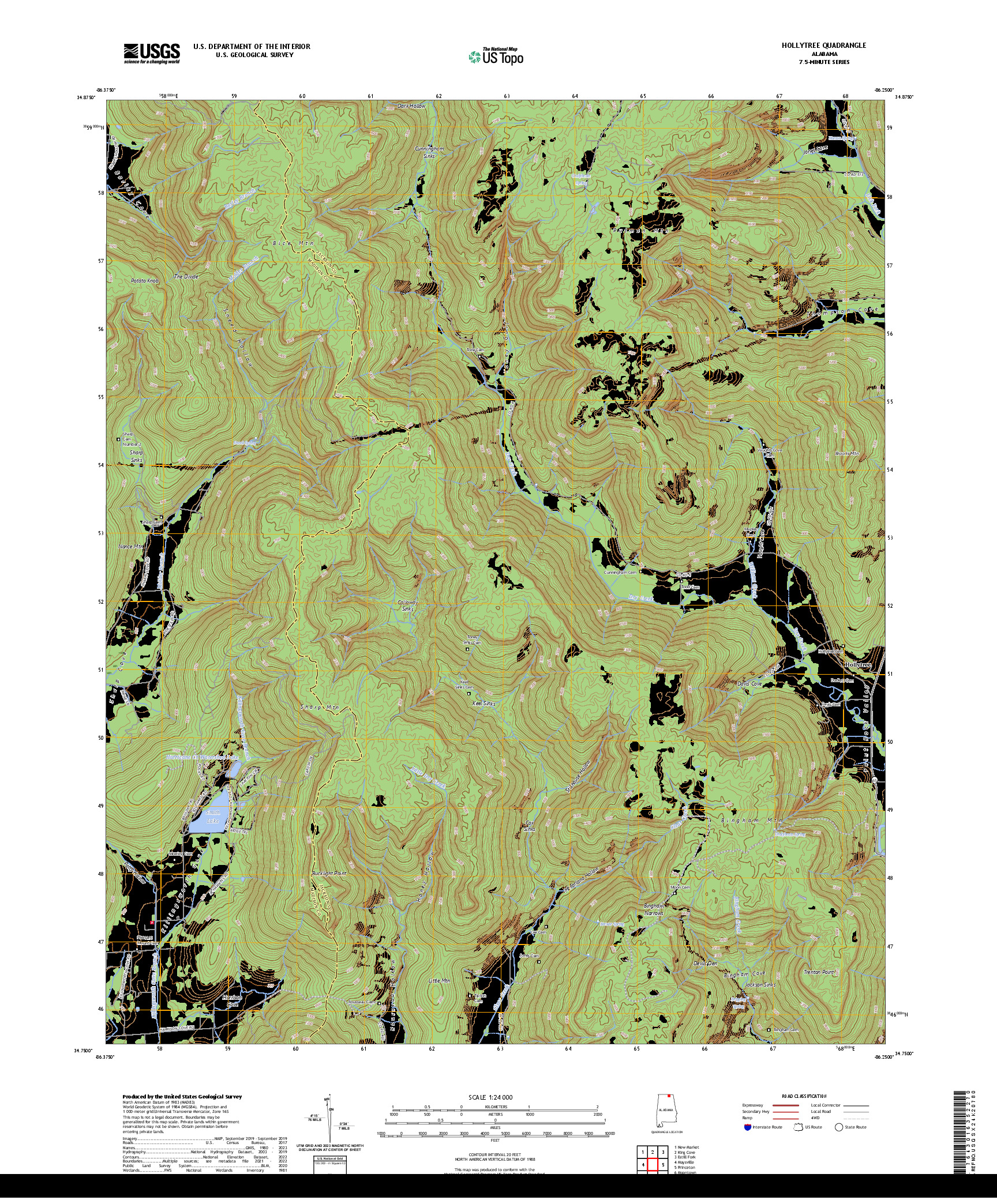 US TOPO 7.5-MINUTE MAP FOR HOLLYTREE, AL