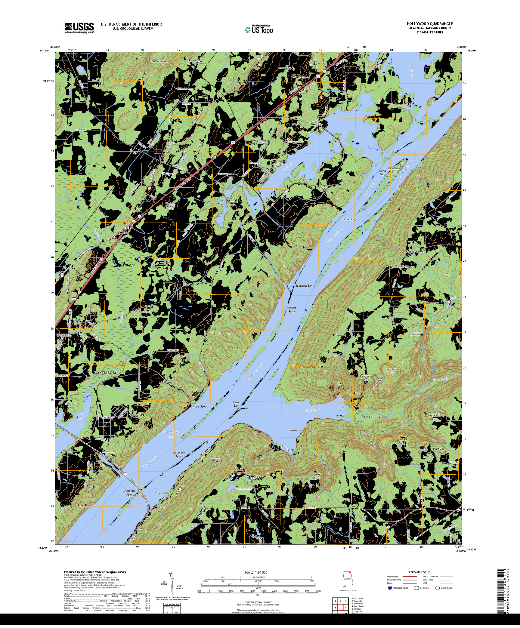 US TOPO 7.5-MINUTE MAP FOR HOLLYWOOD, AL