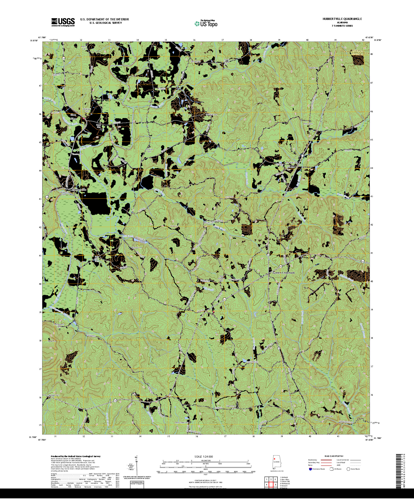 US TOPO 7.5-MINUTE MAP FOR HUBBERTVILLE, AL