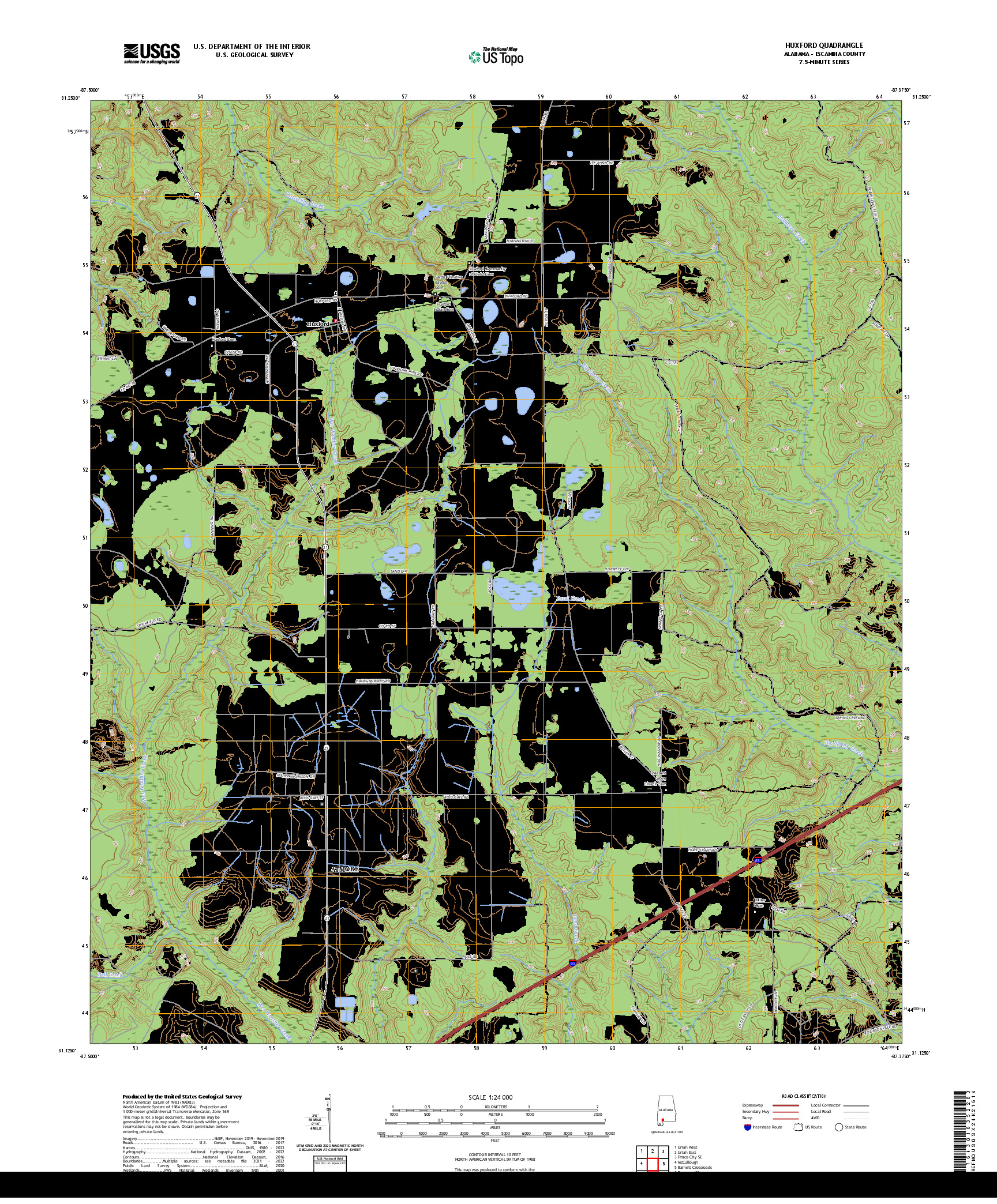 US TOPO 7.5-MINUTE MAP FOR HUXFORD, AL