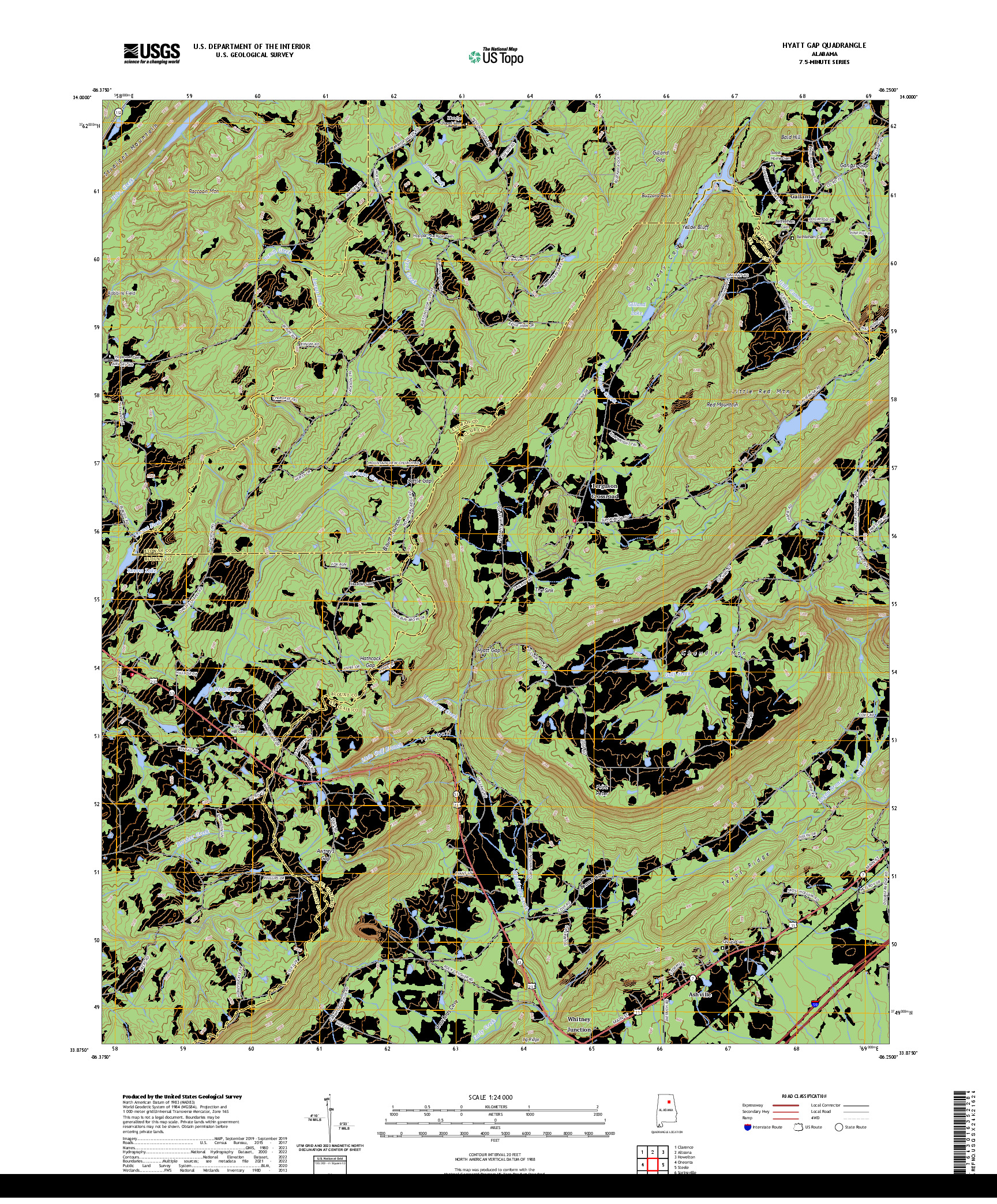 US TOPO 7.5-MINUTE MAP FOR HYATT GAP, AL