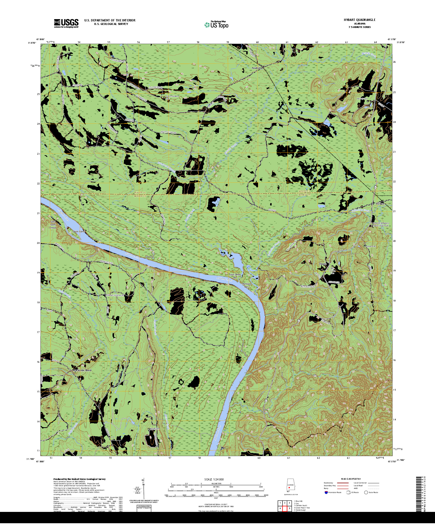 US TOPO 7.5-MINUTE MAP FOR HYBART, AL