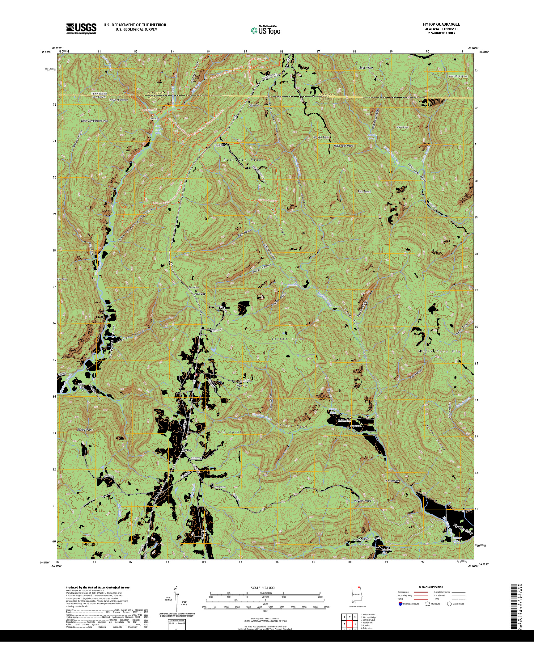 US TOPO 7.5-MINUTE MAP FOR HYTOP, AL,TN