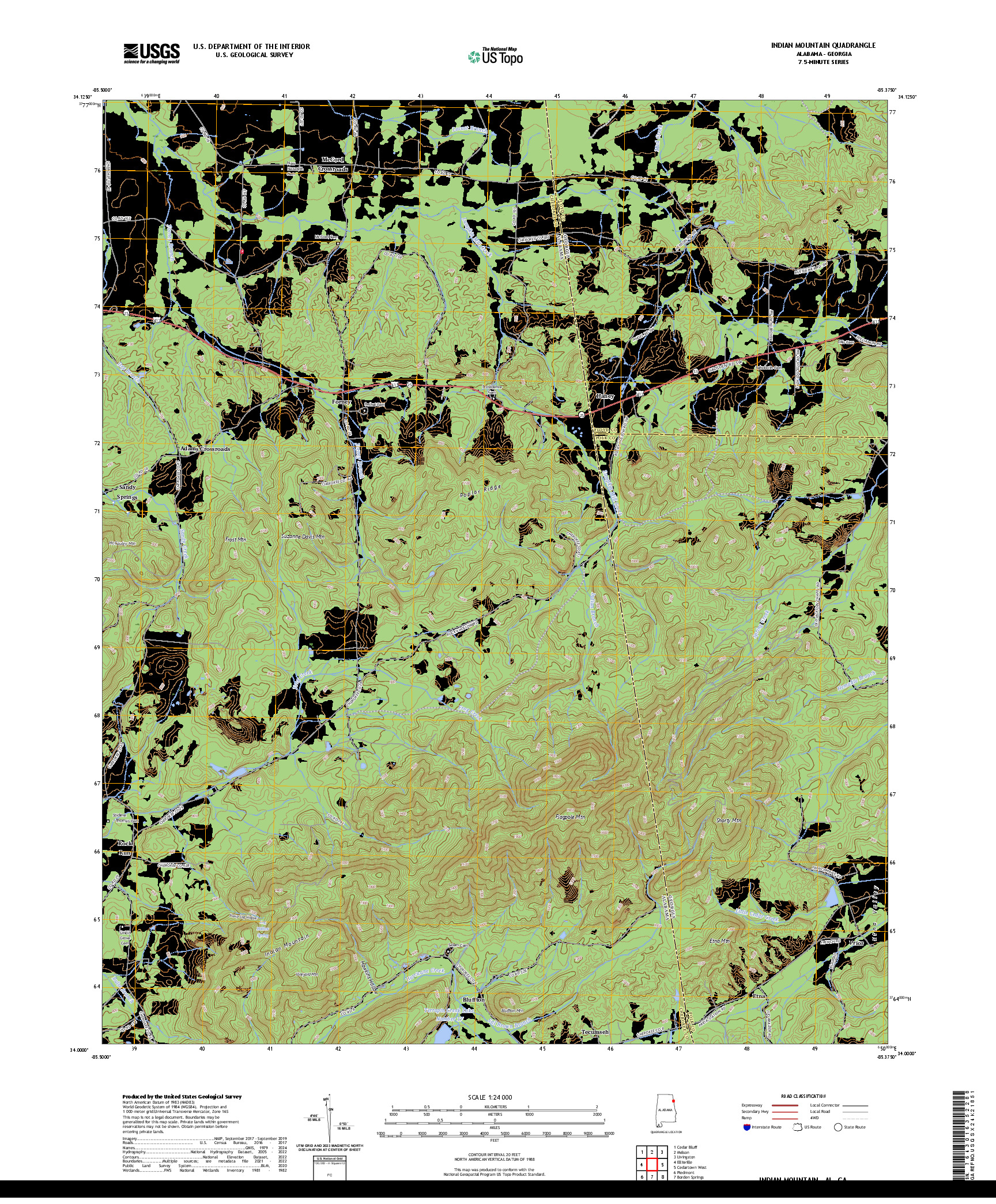 US TOPO 7.5-MINUTE MAP FOR INDIAN MOUNTAIN, AL,GA