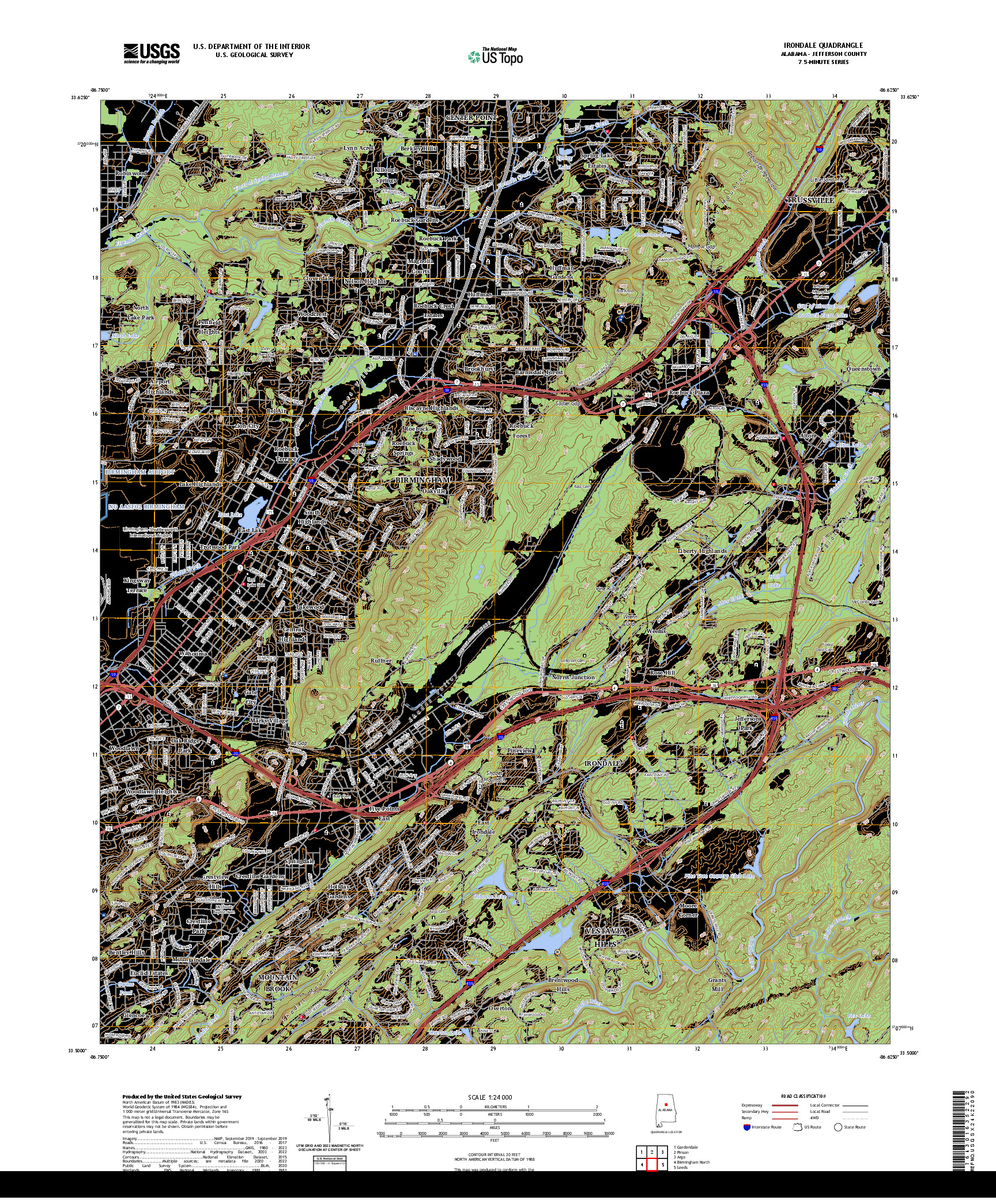US TOPO 7.5-MINUTE MAP FOR IRONDALE, AL
