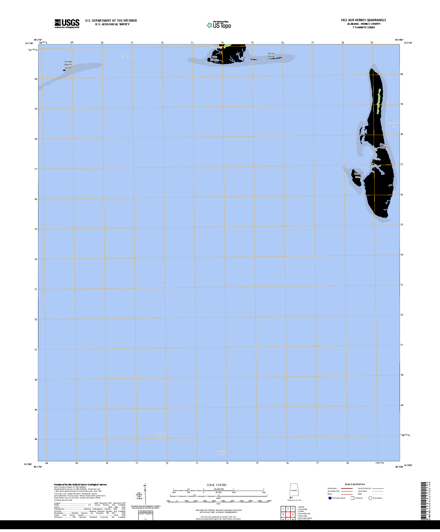 US TOPO 7.5-MINUTE MAP FOR ISLE AUX HERBES, AL