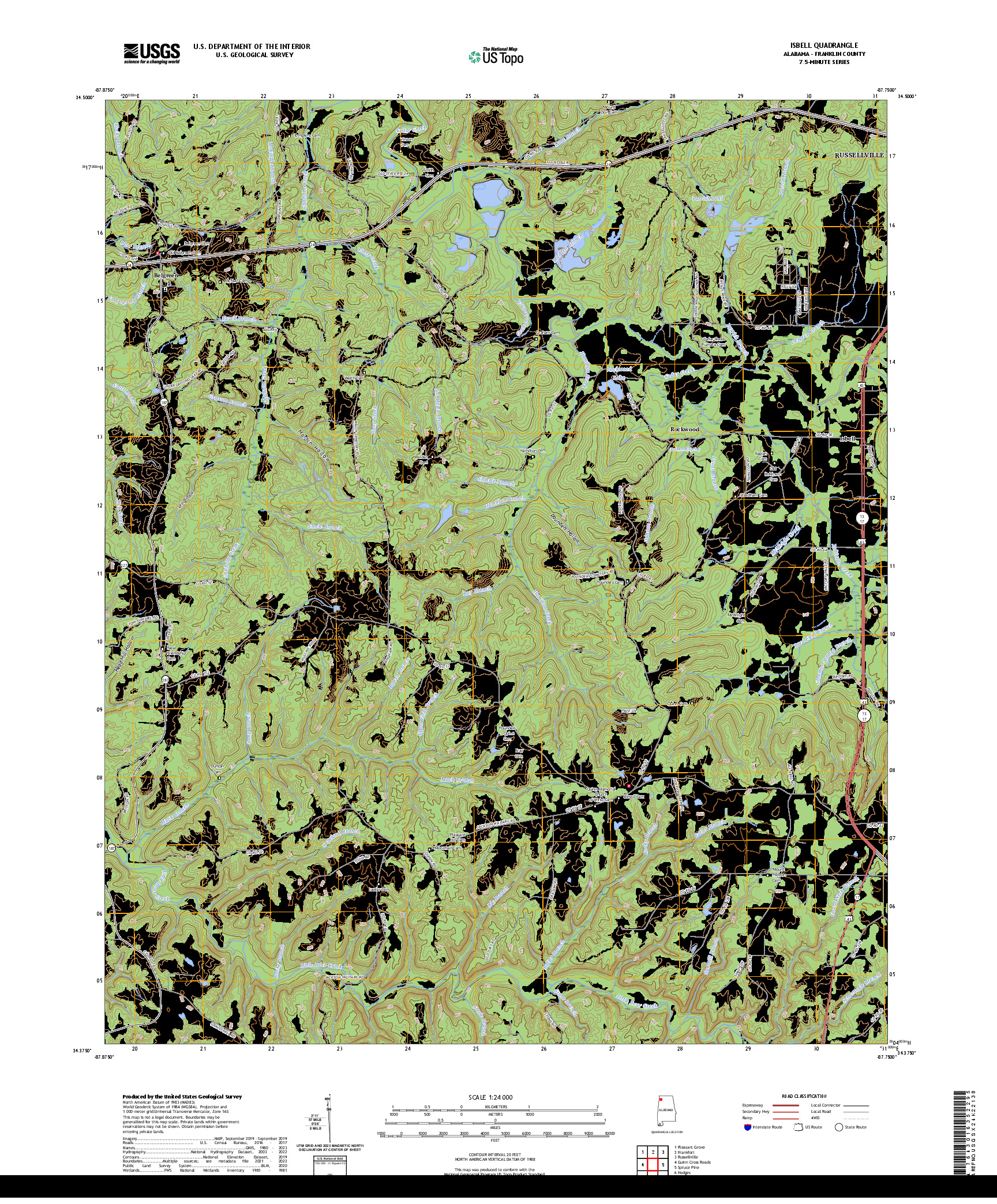 US TOPO 7.5-MINUTE MAP FOR ISBELL, AL