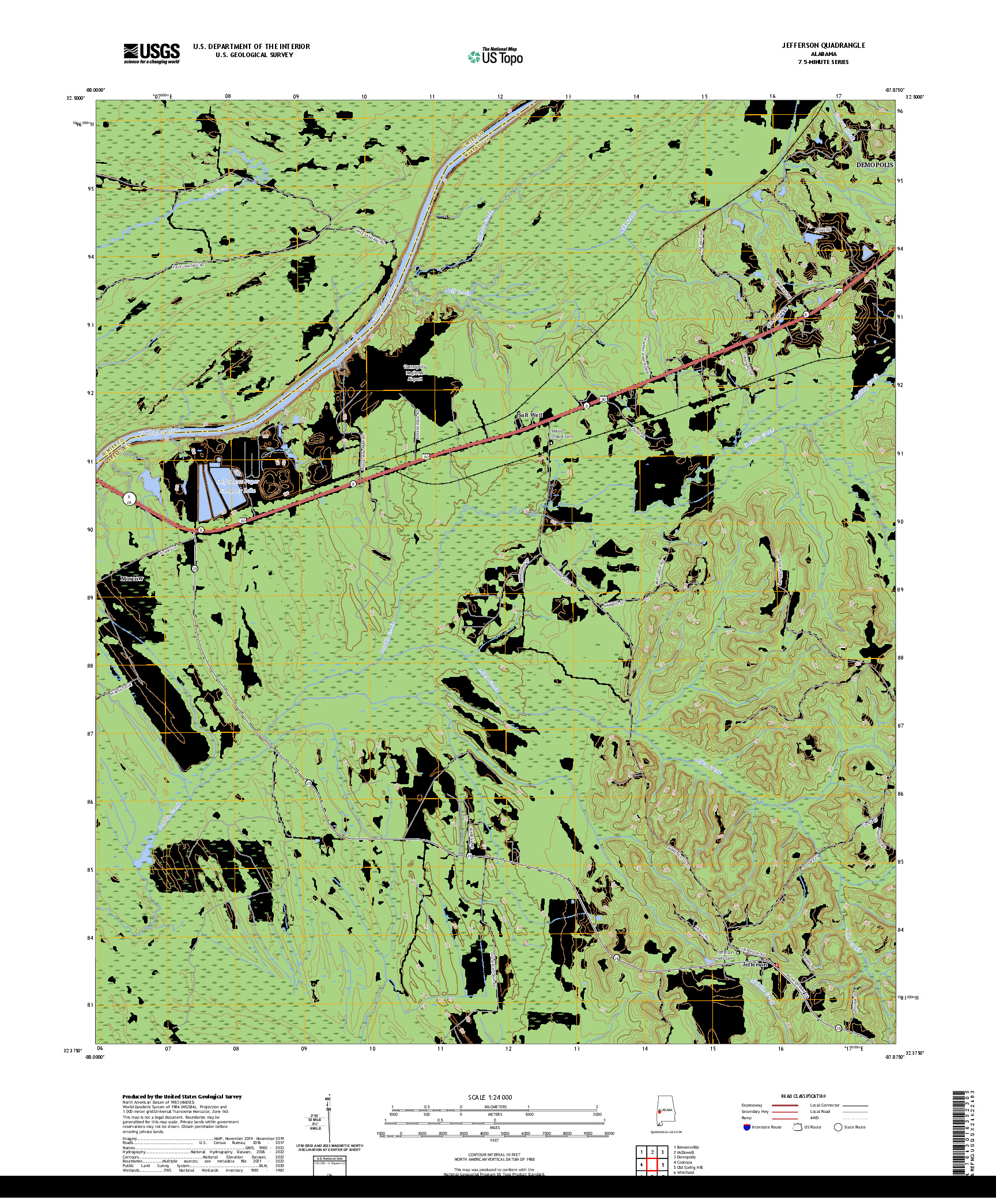 US TOPO 7.5-MINUTE MAP FOR JEFFERSON, AL