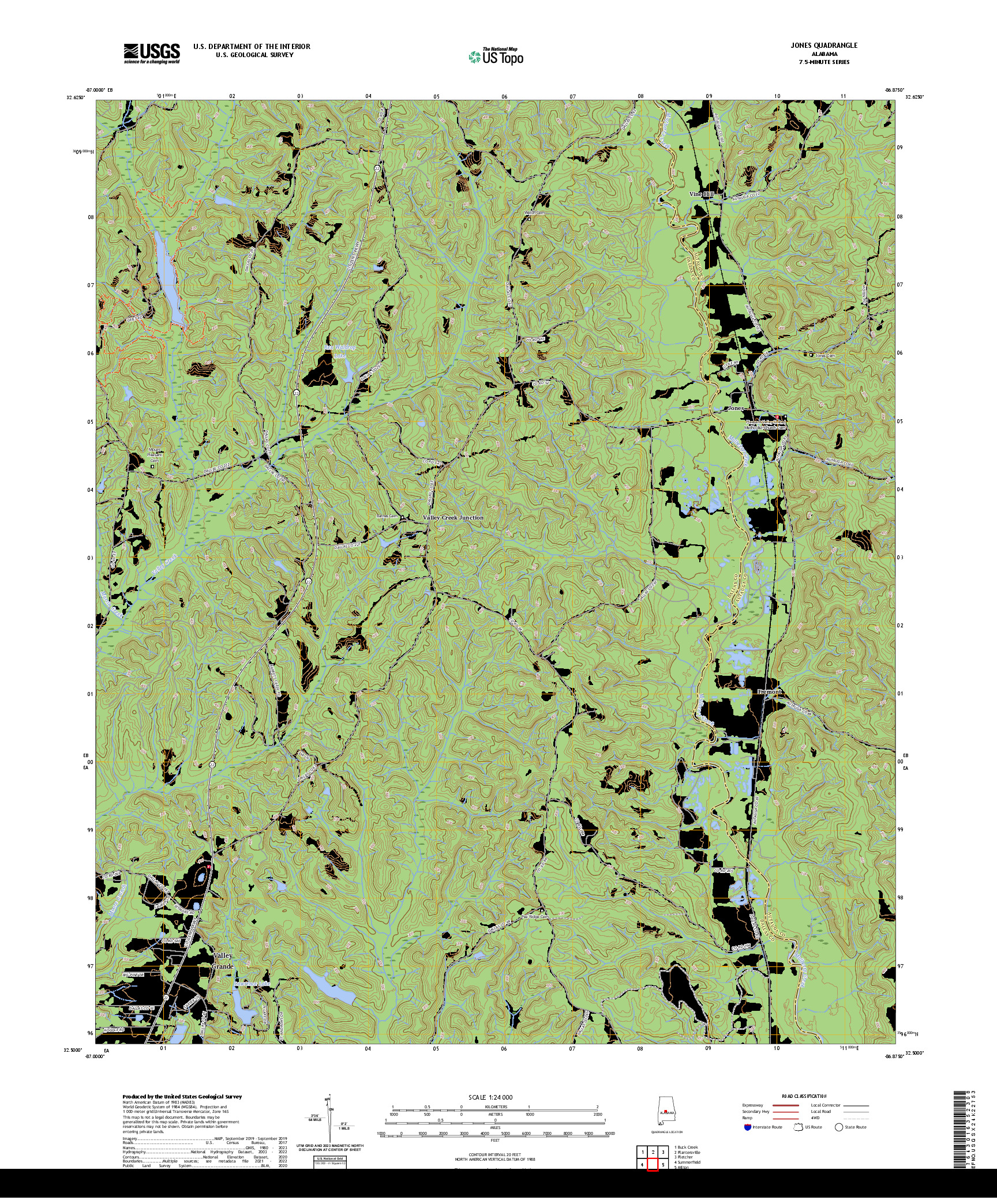 US TOPO 7.5-MINUTE MAP FOR JONES, AL