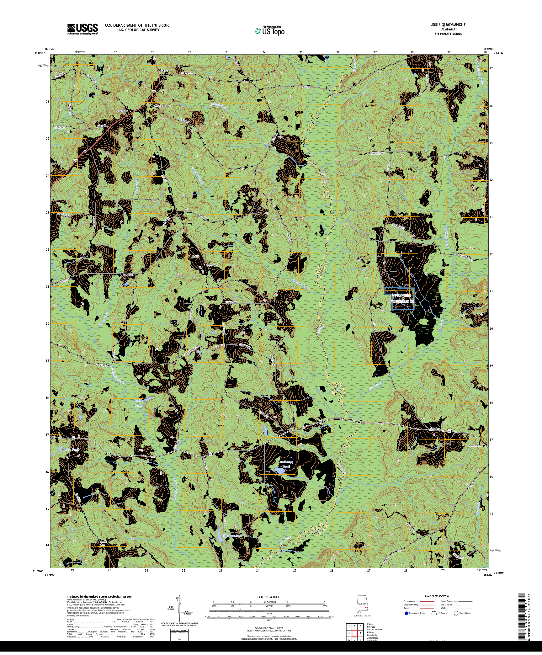 US TOPO 7.5-MINUTE MAP FOR JOSIE, AL