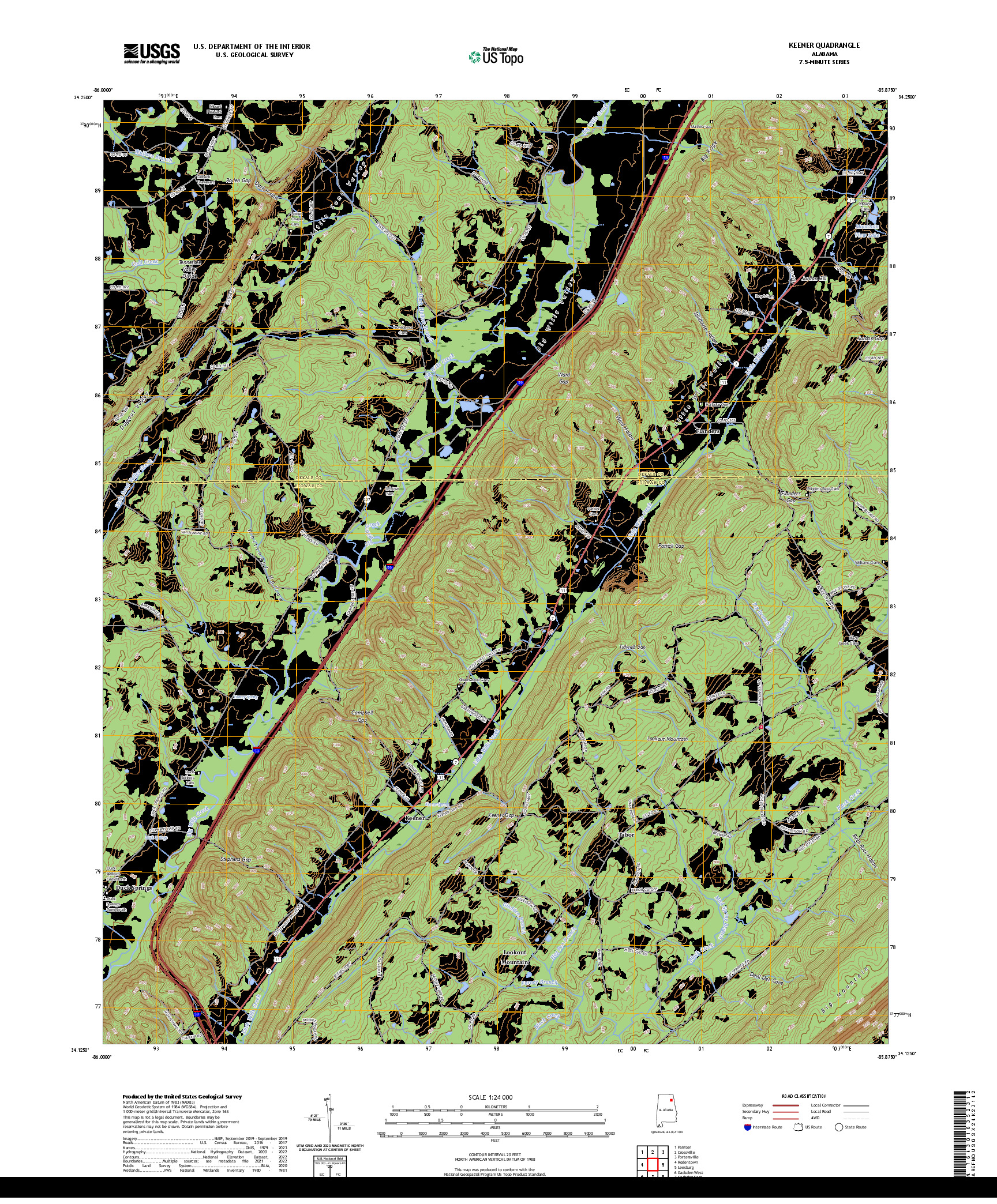 US TOPO 7.5-MINUTE MAP FOR KEENER, AL