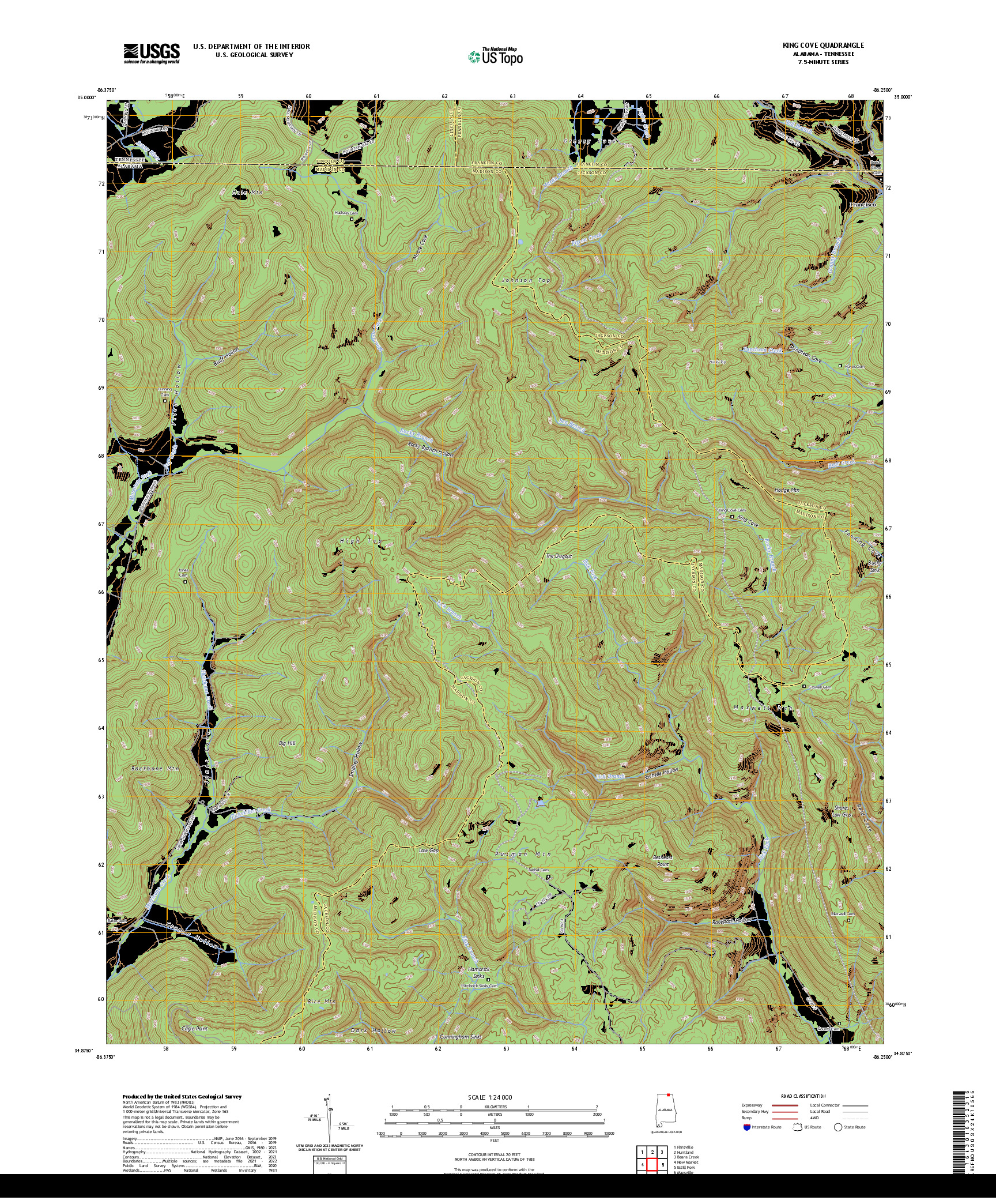 US TOPO 7.5-MINUTE MAP FOR KING COVE, AL,TN