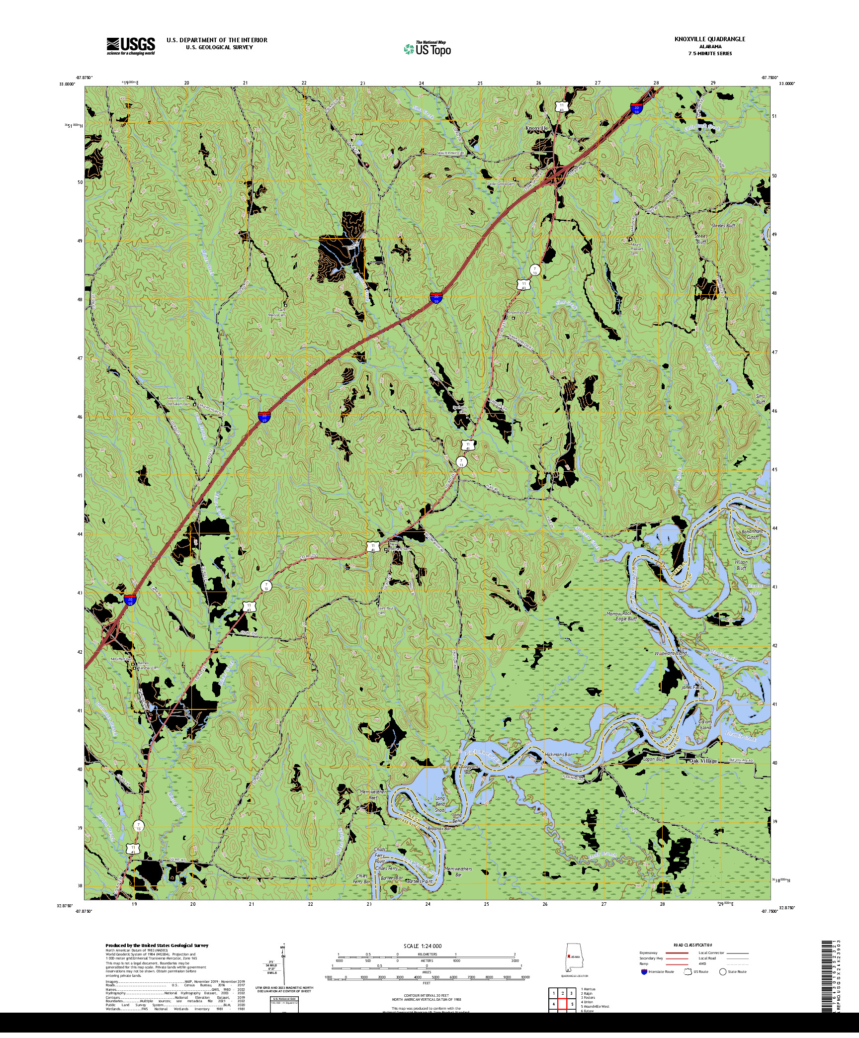 US TOPO 7.5-MINUTE MAP FOR KNOXVILLE, AL