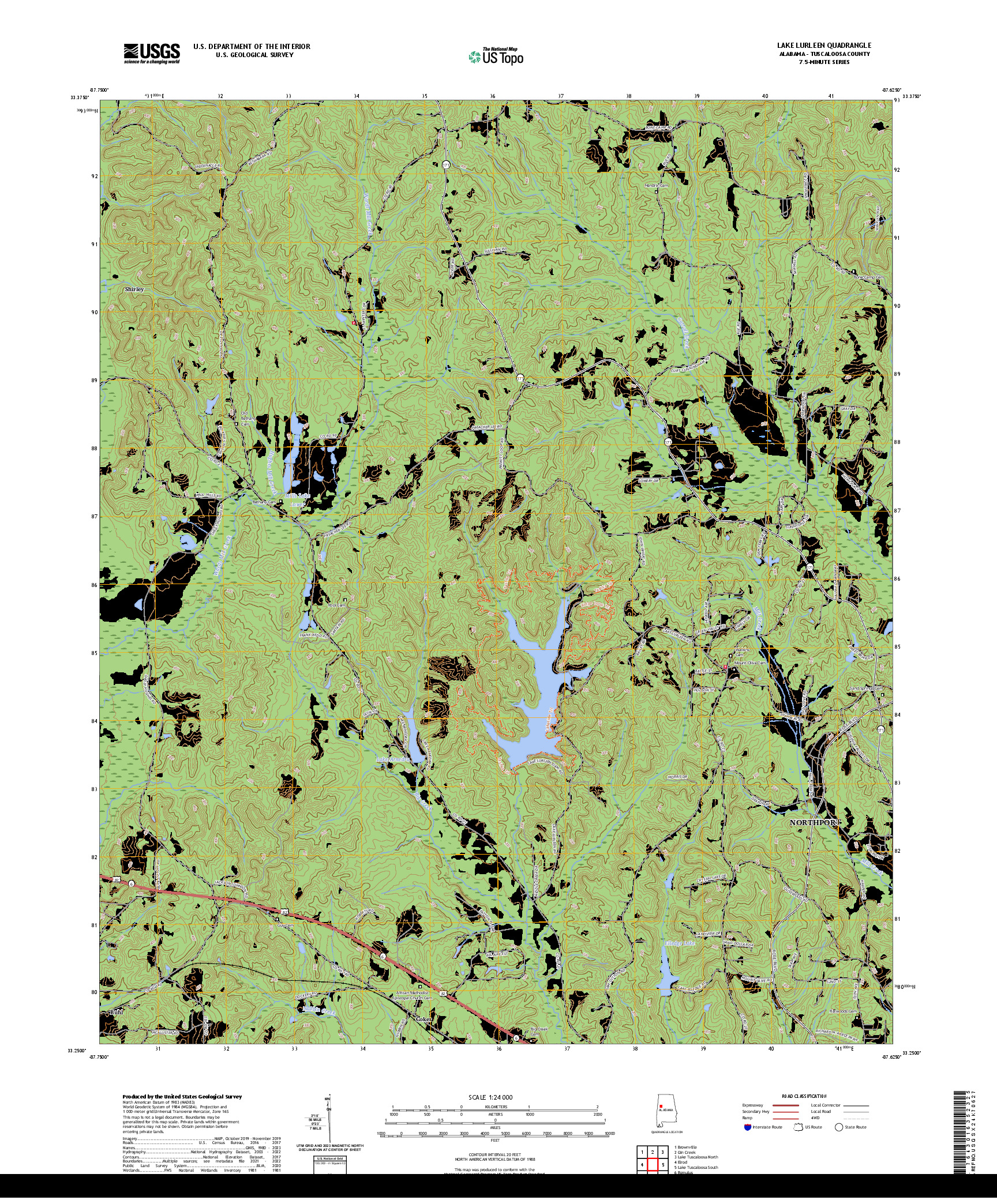 US TOPO 7.5-MINUTE MAP FOR LAKE LURLEEN, AL